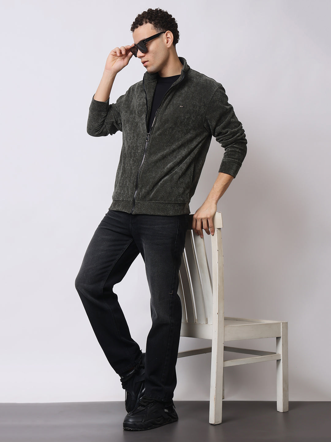 Stylox Men’s Textured Winter Jacket – High-Neck Full-Zip Warm Fleece Jacket for Casual &amp; Daily Wear