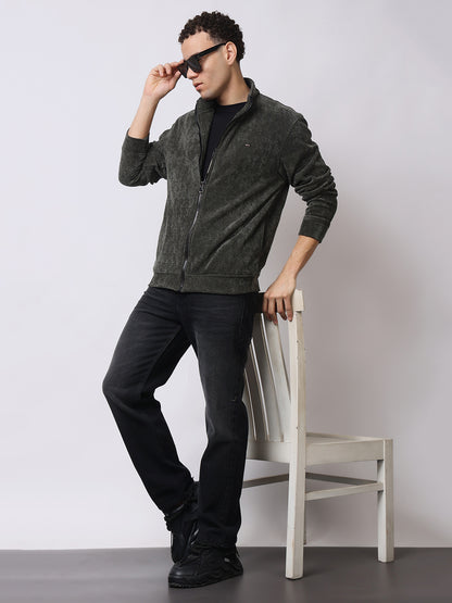 Stylox Men’s Textured Winter Jacket – High-Neck Full-Zip Warm Fleece Jacket for Casual &amp; Daily Wear