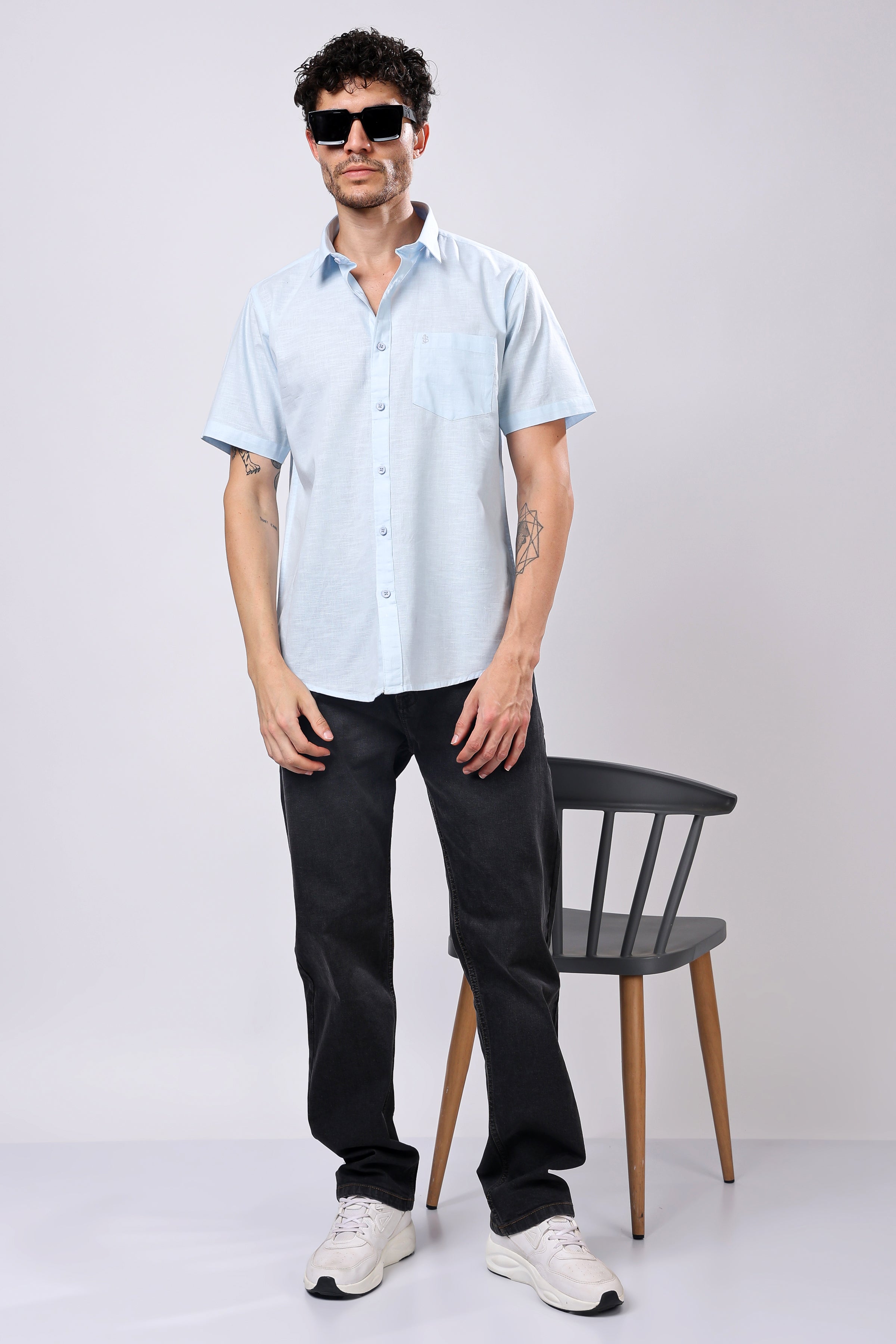 Stylox Men's Half Sleeve Solid Casual Shirt – Comfortable Cotton Blend Shirt for Smart Everyday Style - Stylox
