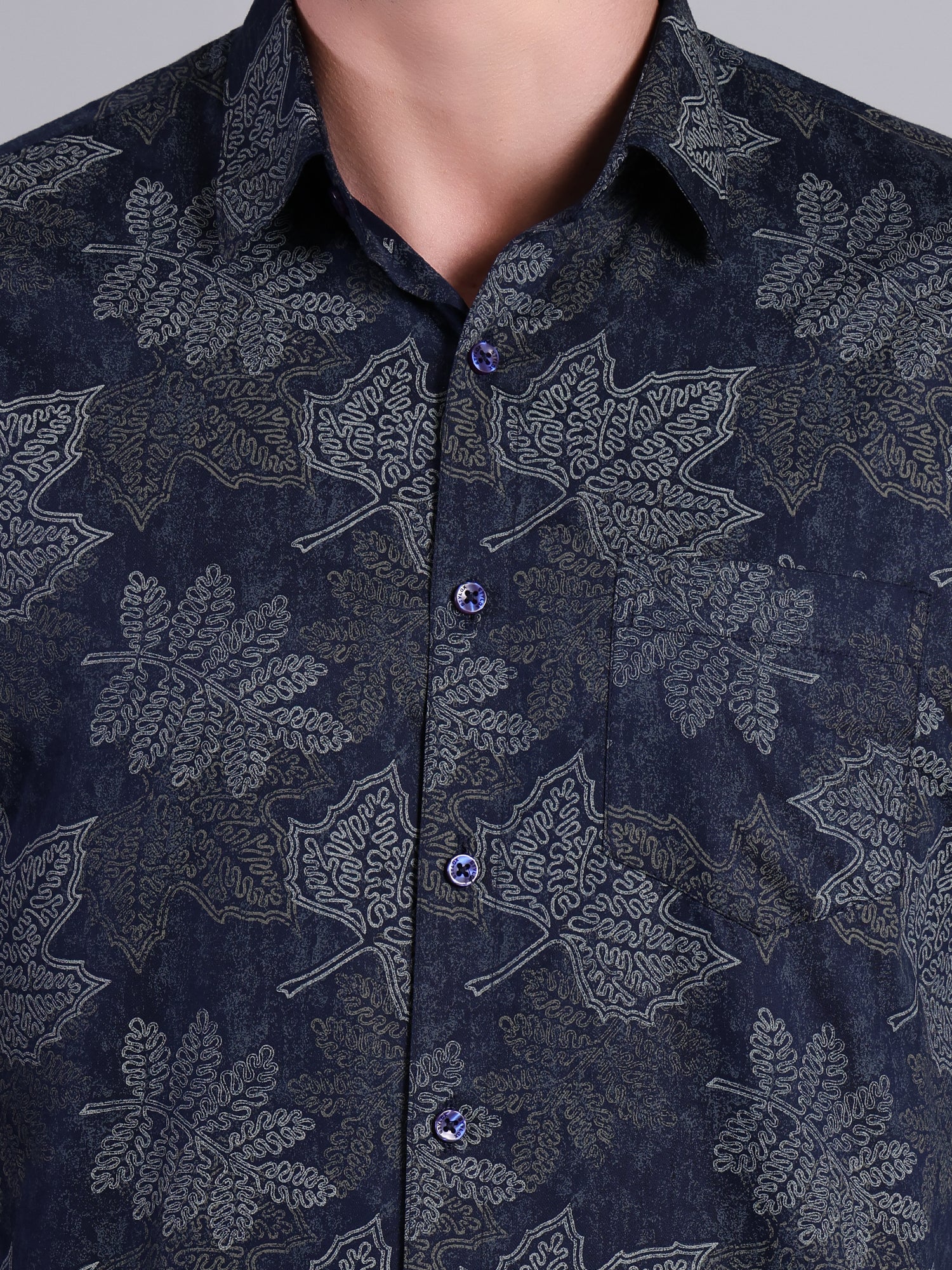 Stylox Men’s Regular Fit Leaf Printed Full Sleeve Casual Shirt-Blue - Stylox