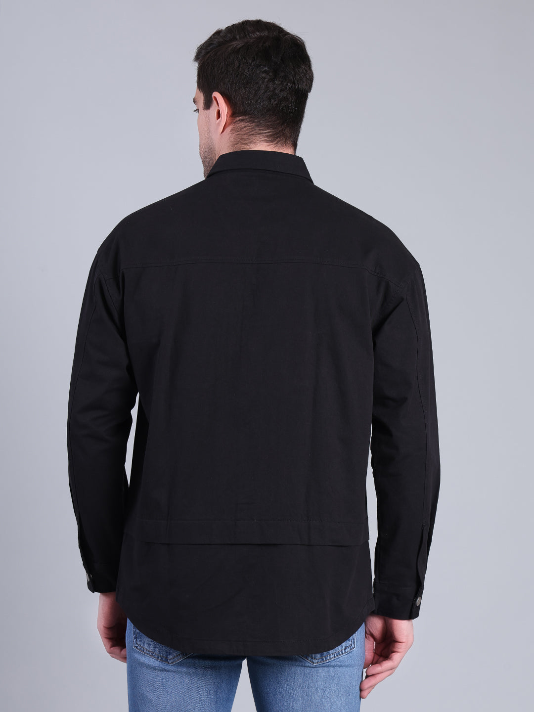 Stylox Men’s Solid Winter Shacket with Snap Buttons & Utility Pockets (Black) - Stylox