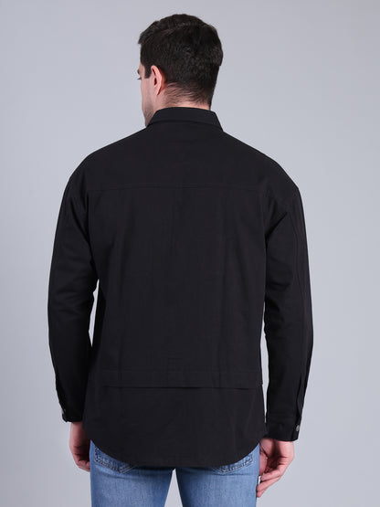 Stylox Men’s Solid Winter Shacket with Snap Buttons &amp; Utility Pockets