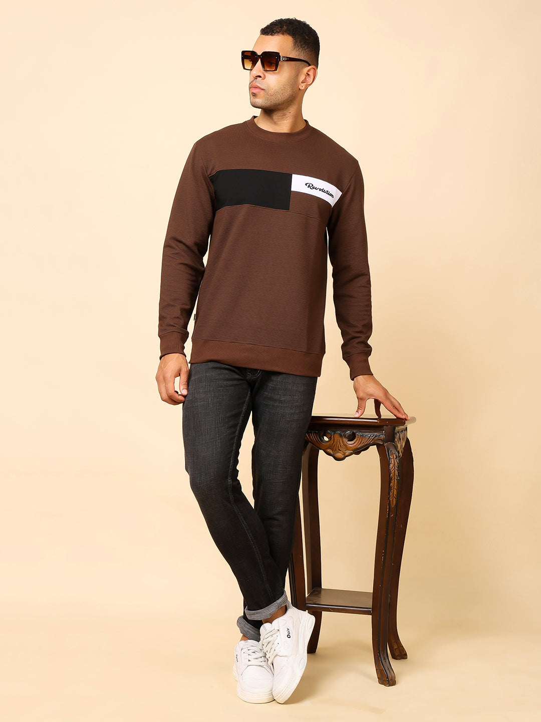 Stylox Men’s Colorblock Crew Neck Sweatshirt with “Revolution” Print