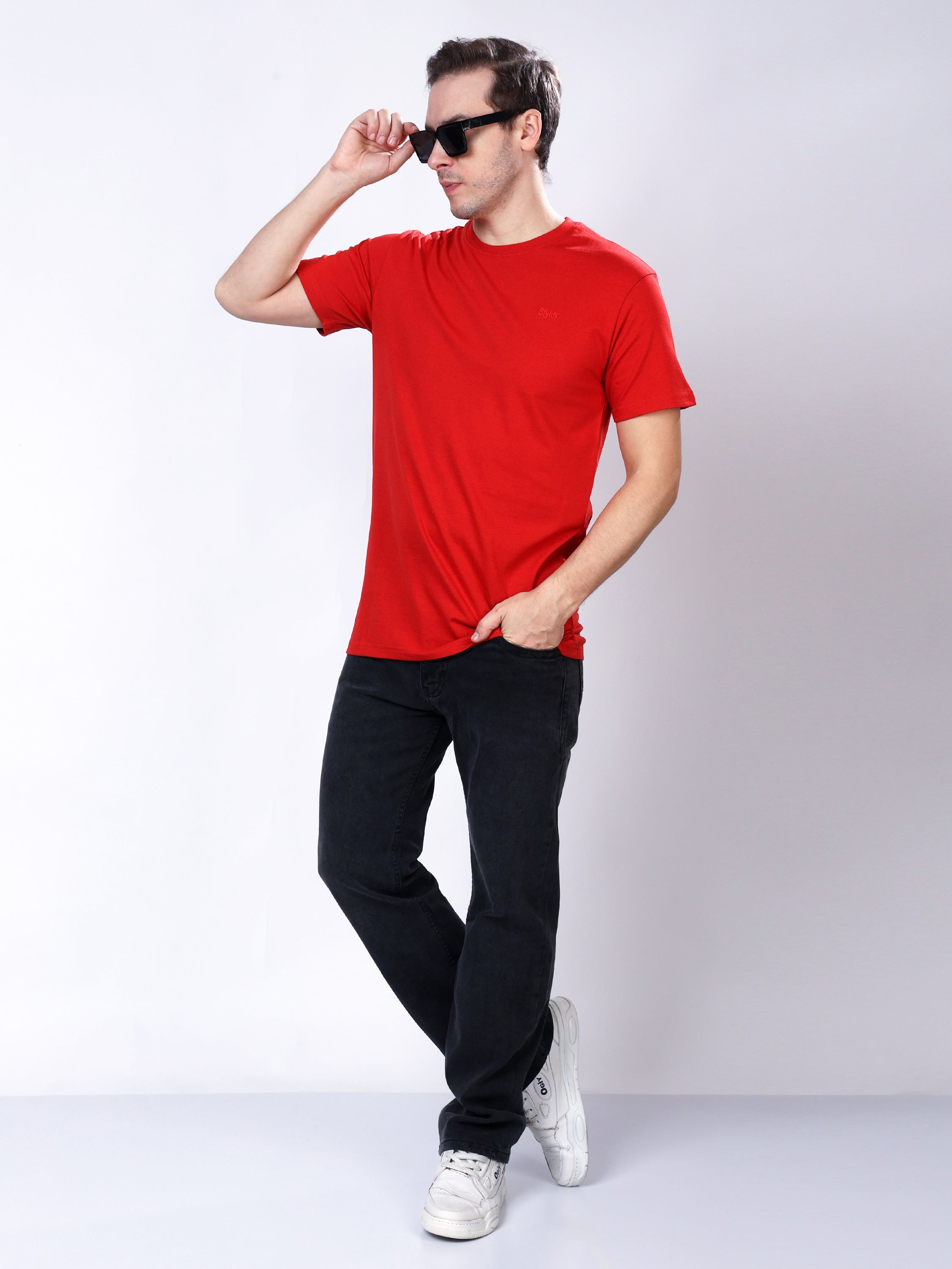 Stylox Men’s Solid Round Neck T-Shirt | Classic Cotton Casual Crew Neck Tee - Stylox