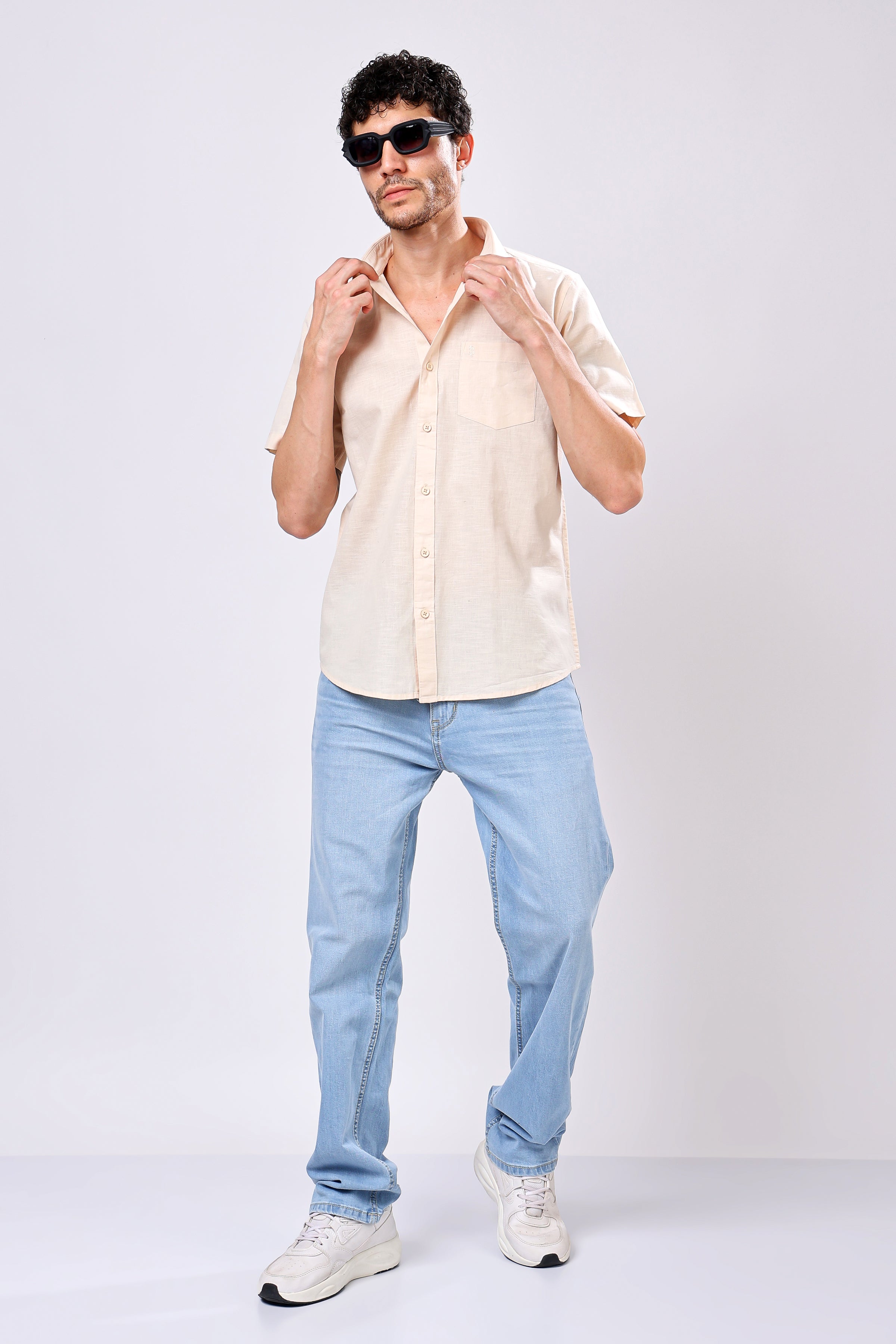 Stylox Men's Half Sleeve Solid Casual Shirt – Comfortable Cotton Blend Shirt for Smart Everyday Style - Stylox