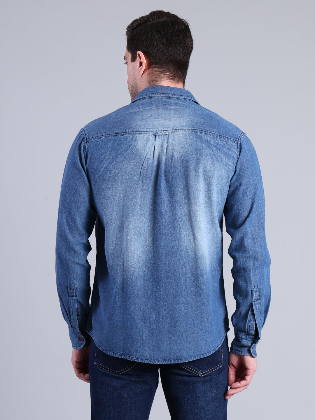 Stylox Men’s Light Wash Denim Shirt with Dual Chest Pockets - Stylox