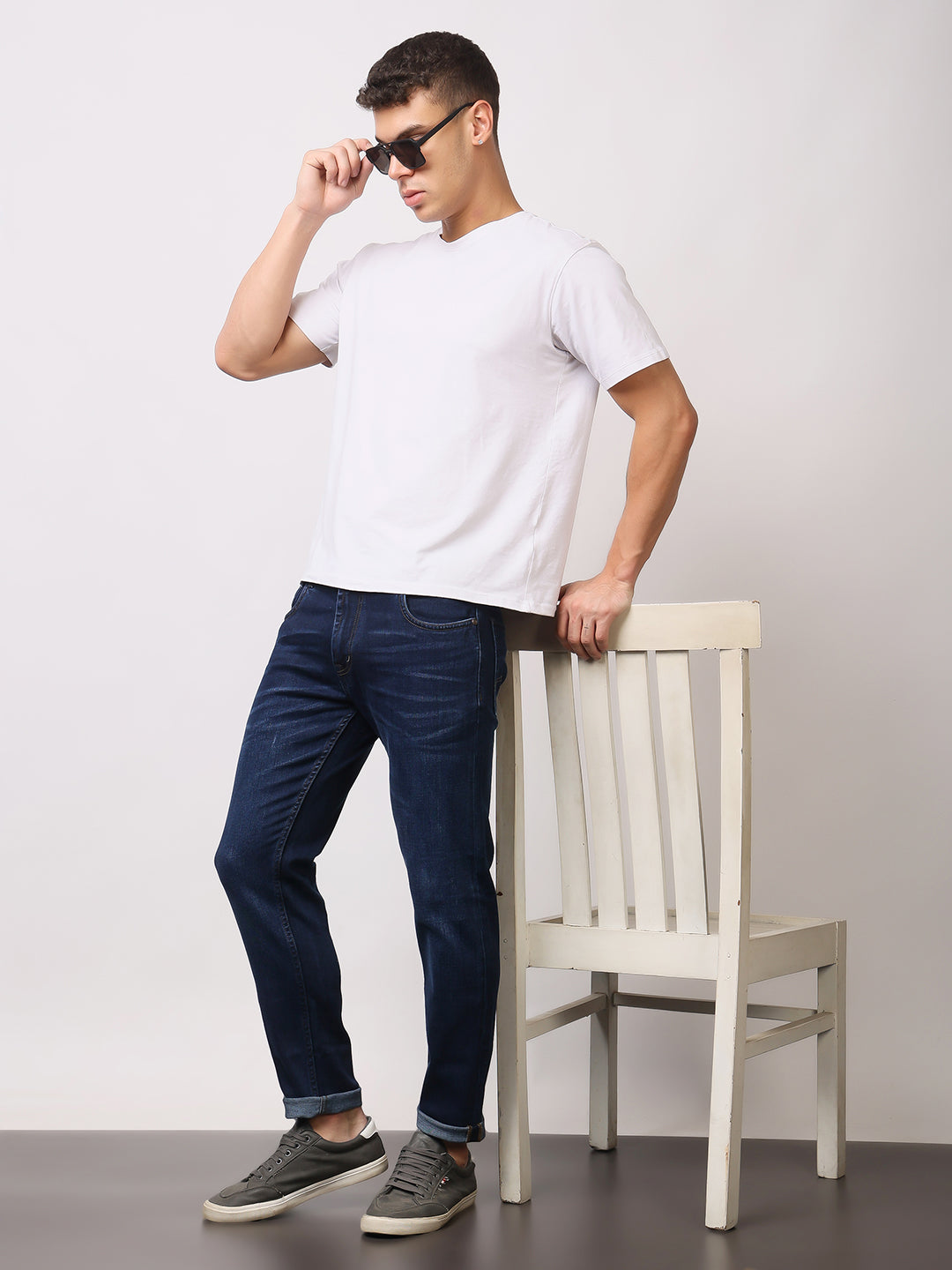 Stylox Men’s Ankle Fit Mid-Rise Washed Stretchable Denim Jeans - Stylox