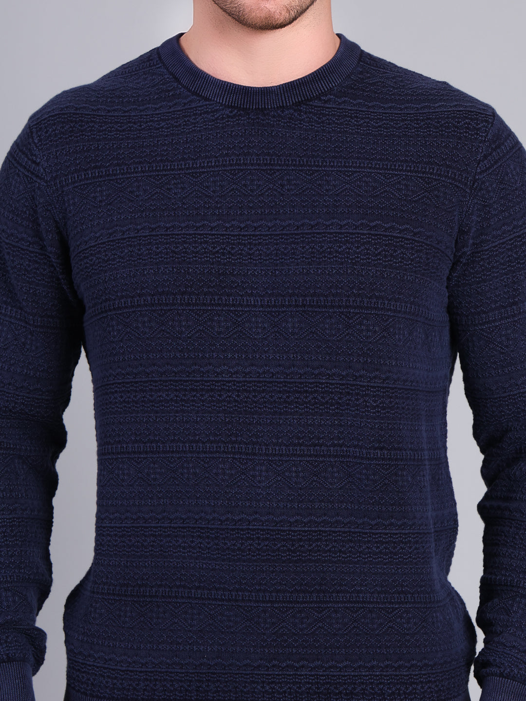 Stylox Men’s Winter Textured Sweater | Full Sleeve Round Neck Knit Pullover | Warm Casual Wear - Stylox