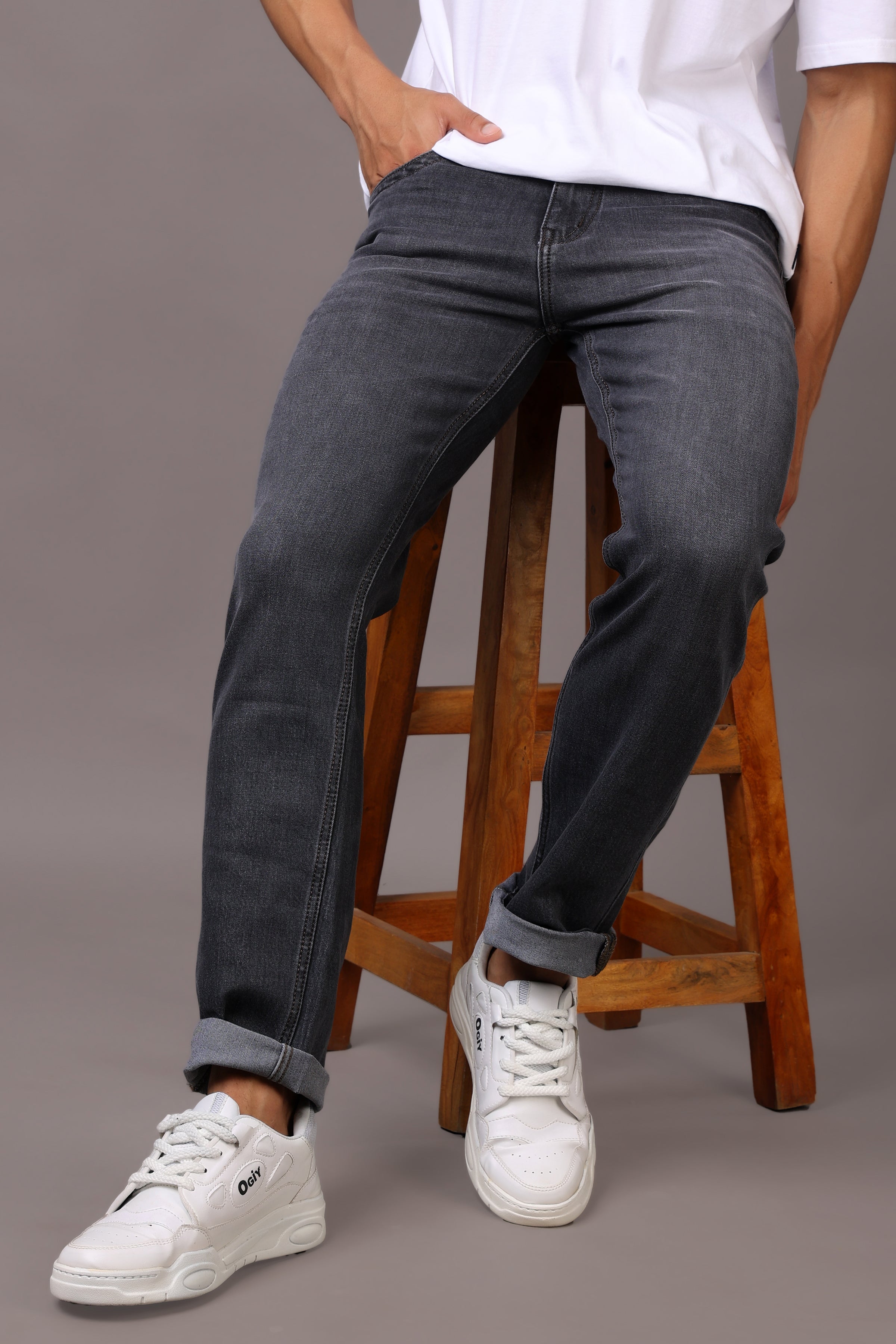 Stylox Men’s Comfort Fit Denim Jeans - Grey, Mid Dark Grey & Dark Grey ,
