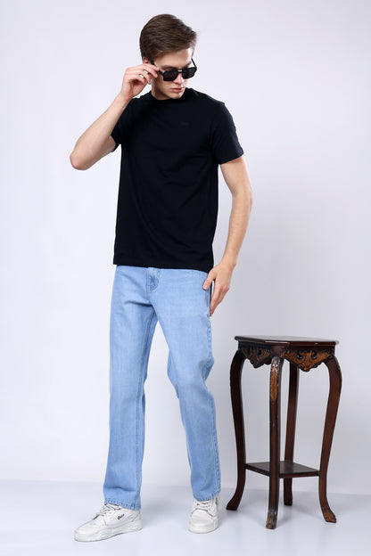 Stylox Men’s Mid-Rise Relaxed Fit Light Blue Non-Stretch Denim Jeans - Stylox