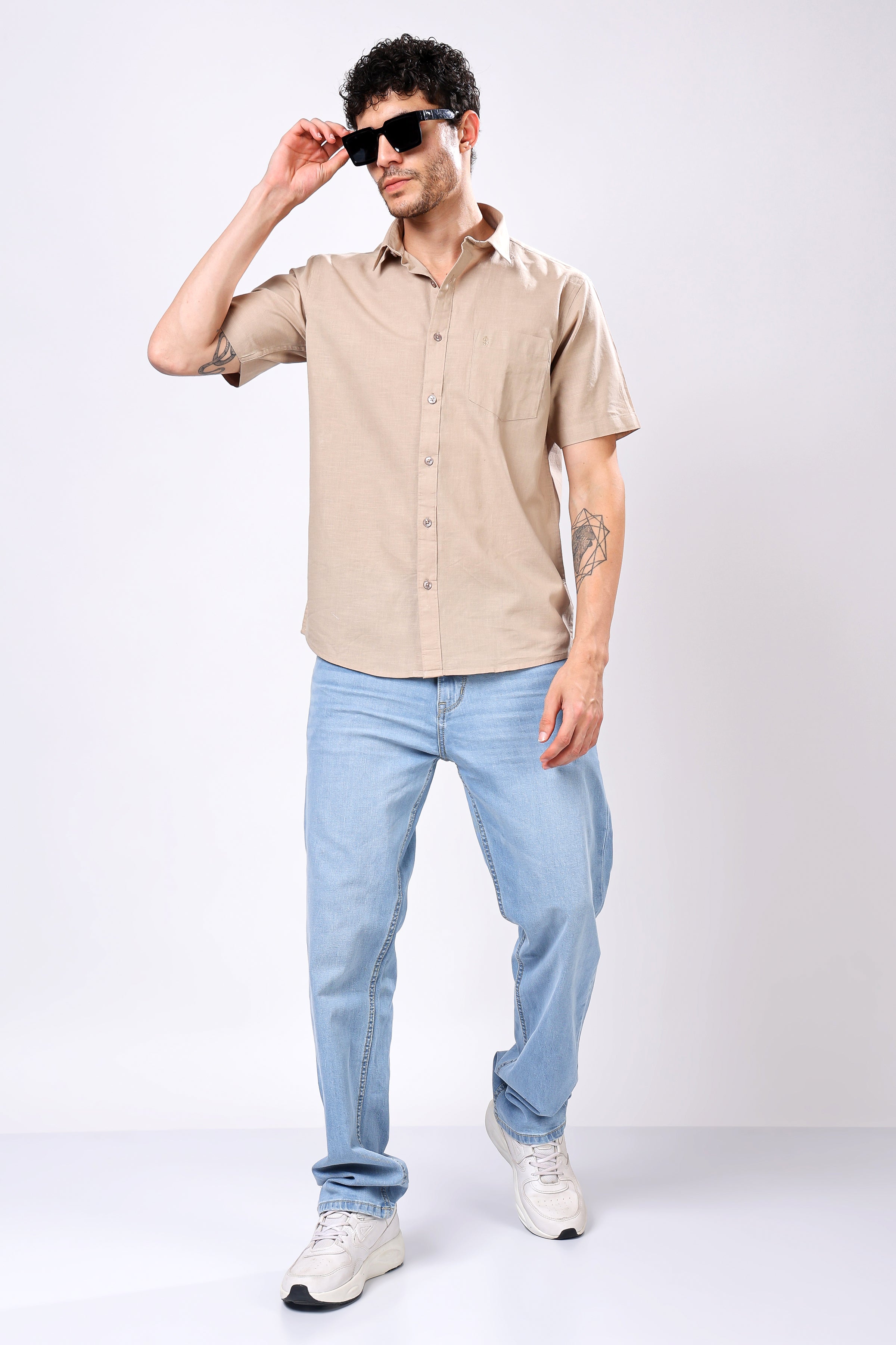 Stylox Men's Half Sleeve Solid Casual Shirt – Comfortable Cotton Blend Shirt for Smart Everyday Style - Stylox