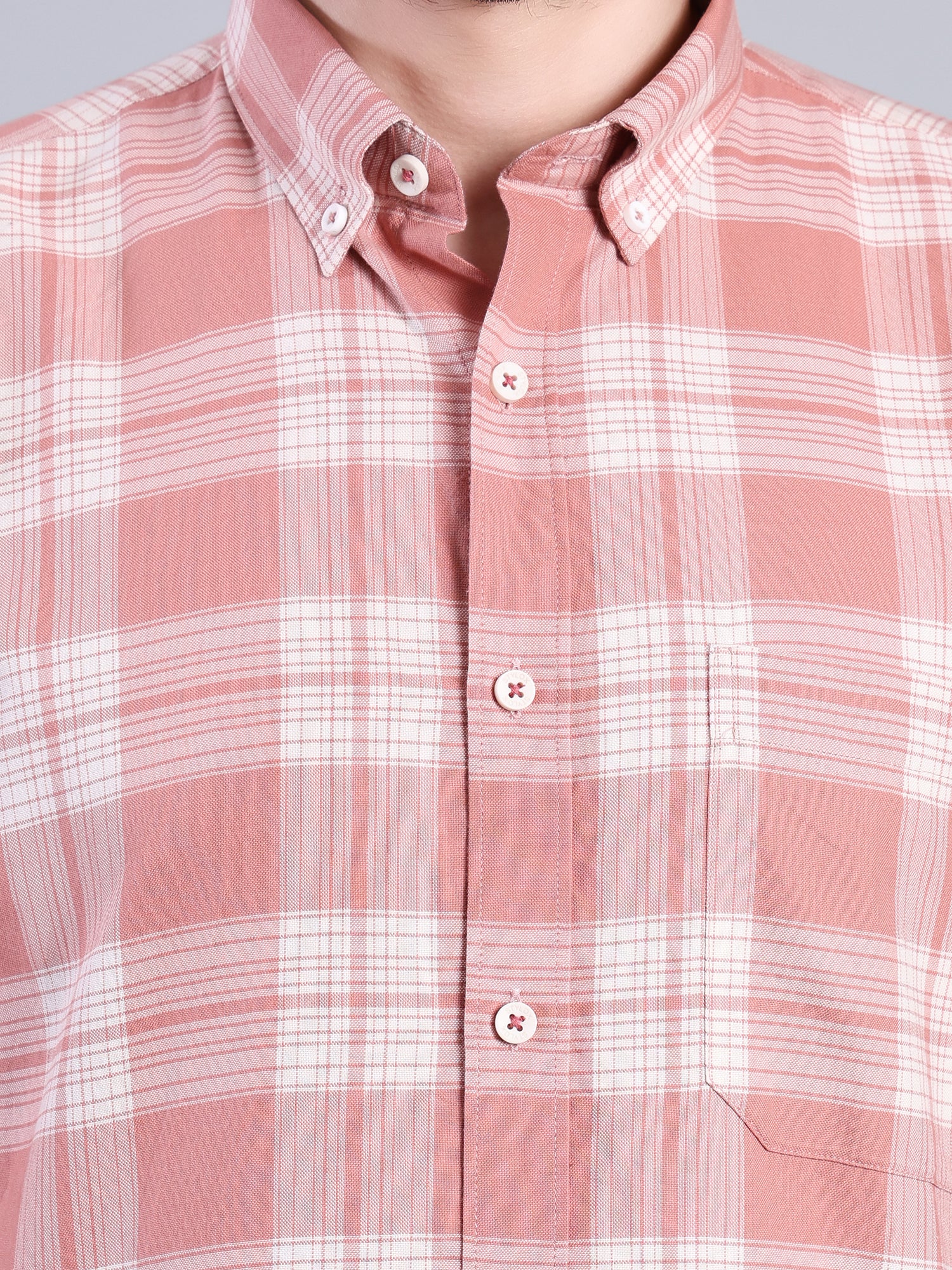 Stylox Men’s Checkered Full Sleeve Casual Shirt-Coral - Stylox