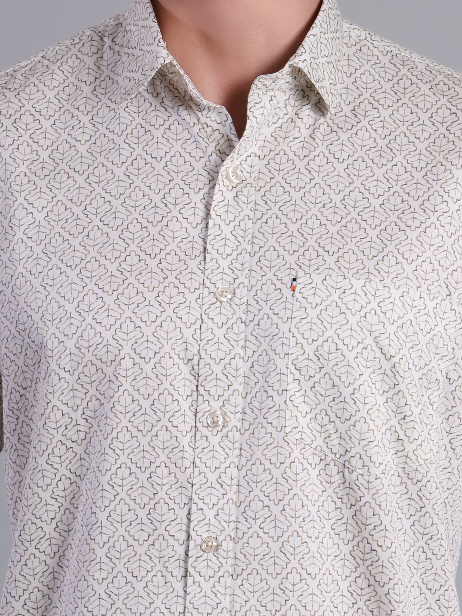 Stylox Men’s Regular Fit Full Sleeve Leaf Print Casual Cotton Shirt-Off White - Stylox