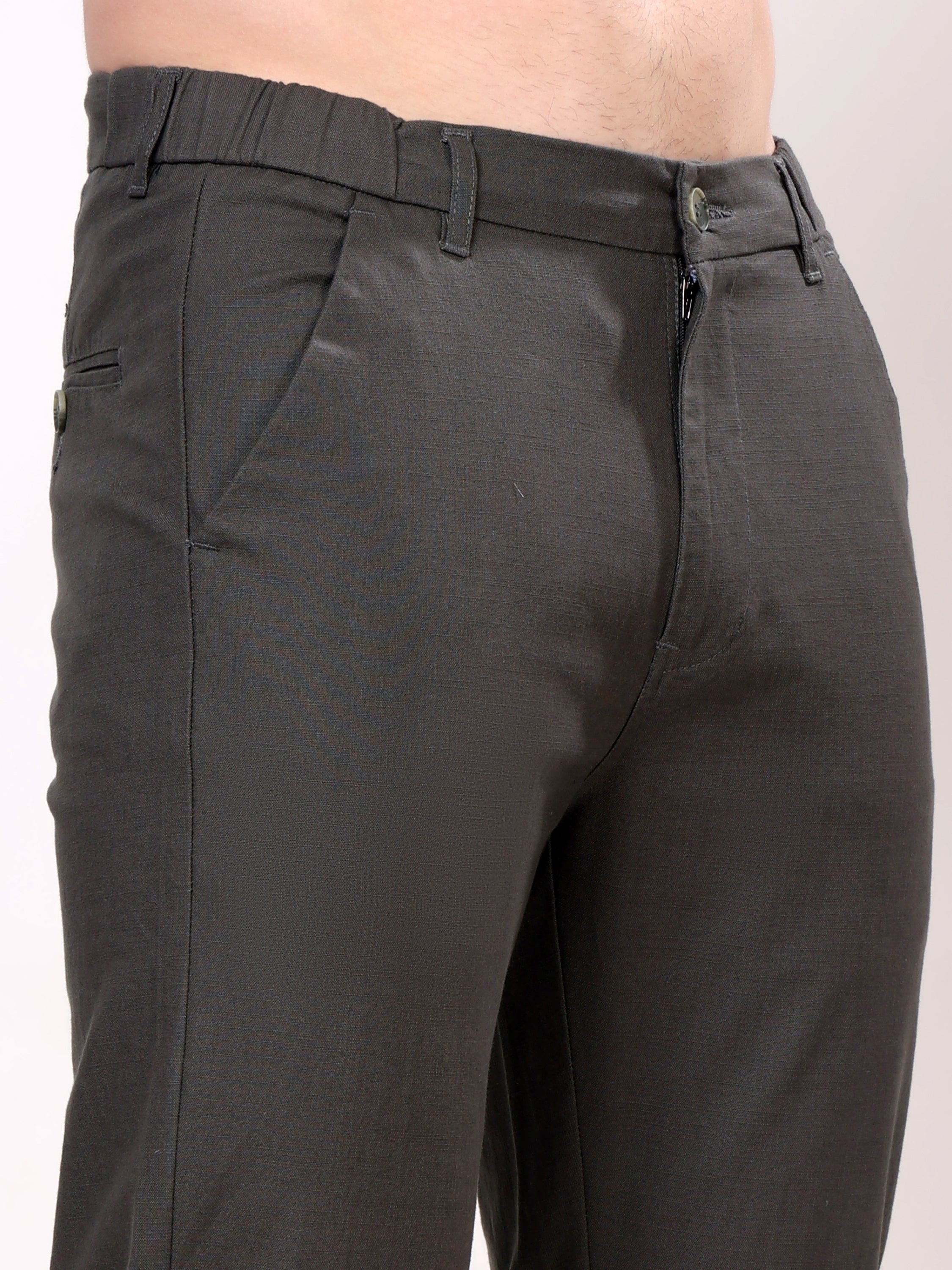 Stylox Men's Comfort Fit Non-Stretch Casual Trouser with Elastic Waist