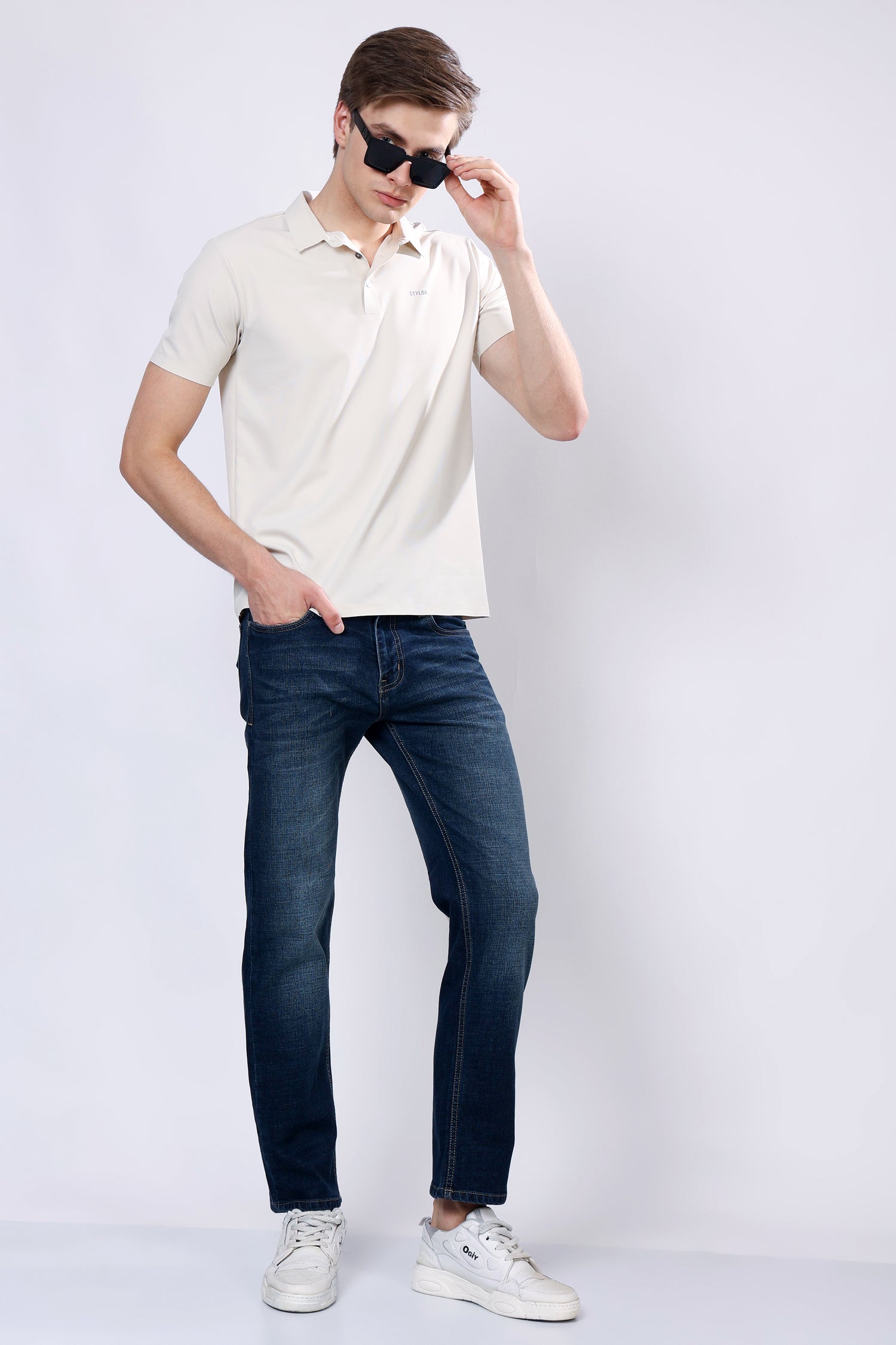 Stylox Men’s Mid-Rise Comfort Fit Stretchable Greenish Blue Denim Jeans - Stylox