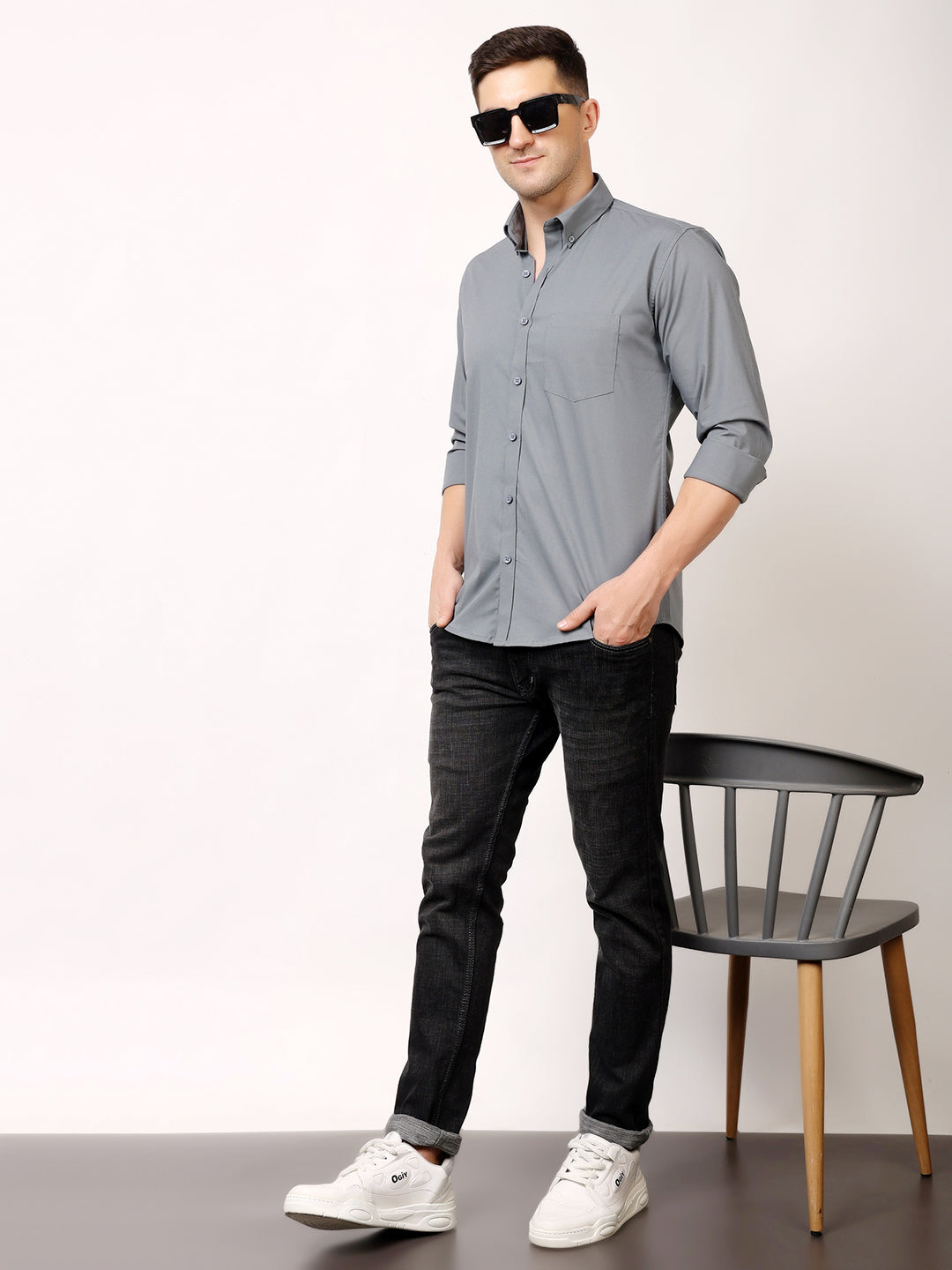 Stylox Men's Regular Fit Solid Casual Shirt with Full Sleeves – Premium Cotton Blend Button-Down Shirt for Smart Everyday Style - Stylox