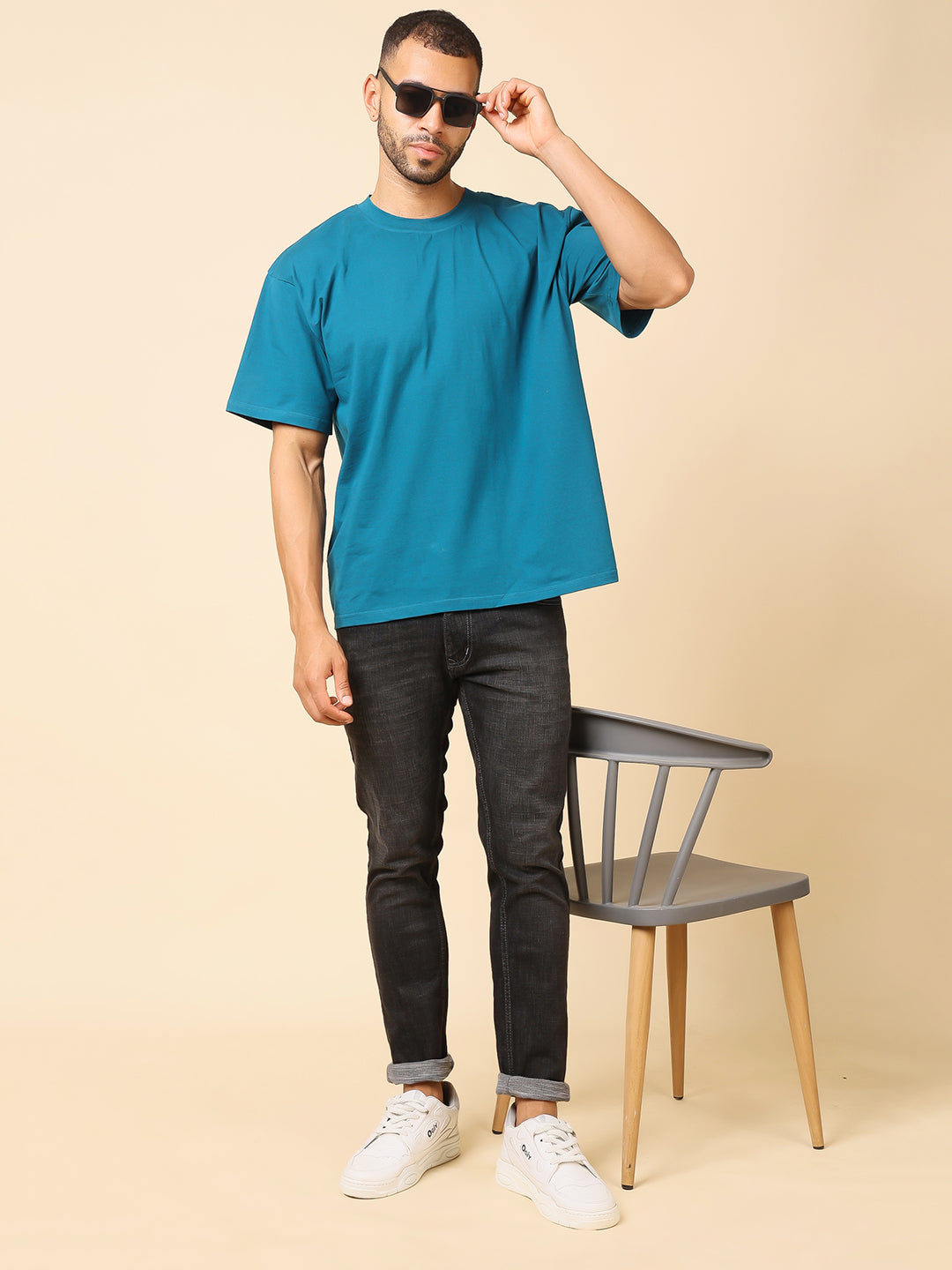 Stylox Men’s Drop Shoulder Round Neck Solid T-Shirt – Oversized Fit, Trendy &amp; Comfortable Casual Wear