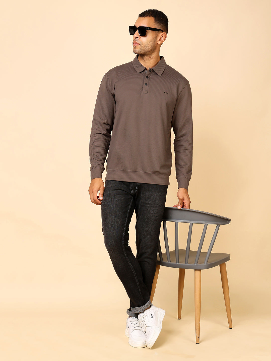 Stylox Men’s Polo Neck Sweatshirt with Button Placket
