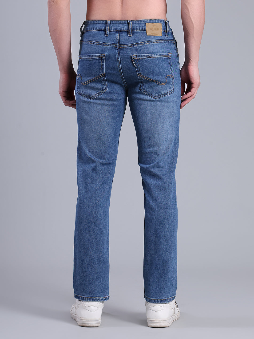 Stylox Men’s Comfort Fit Mid Rise Washed Denim Jeans - Stylox
