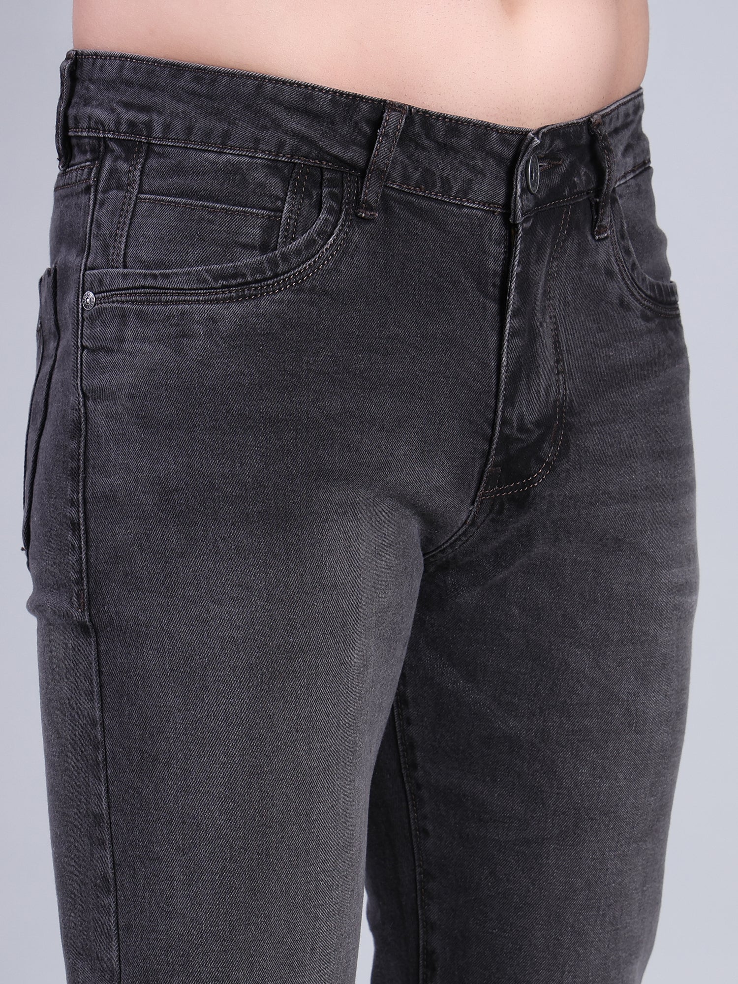Stylox Men’s Mid Rise Stretchable Washed Slim Fit Denim Jeans-Light Grey - Stylox