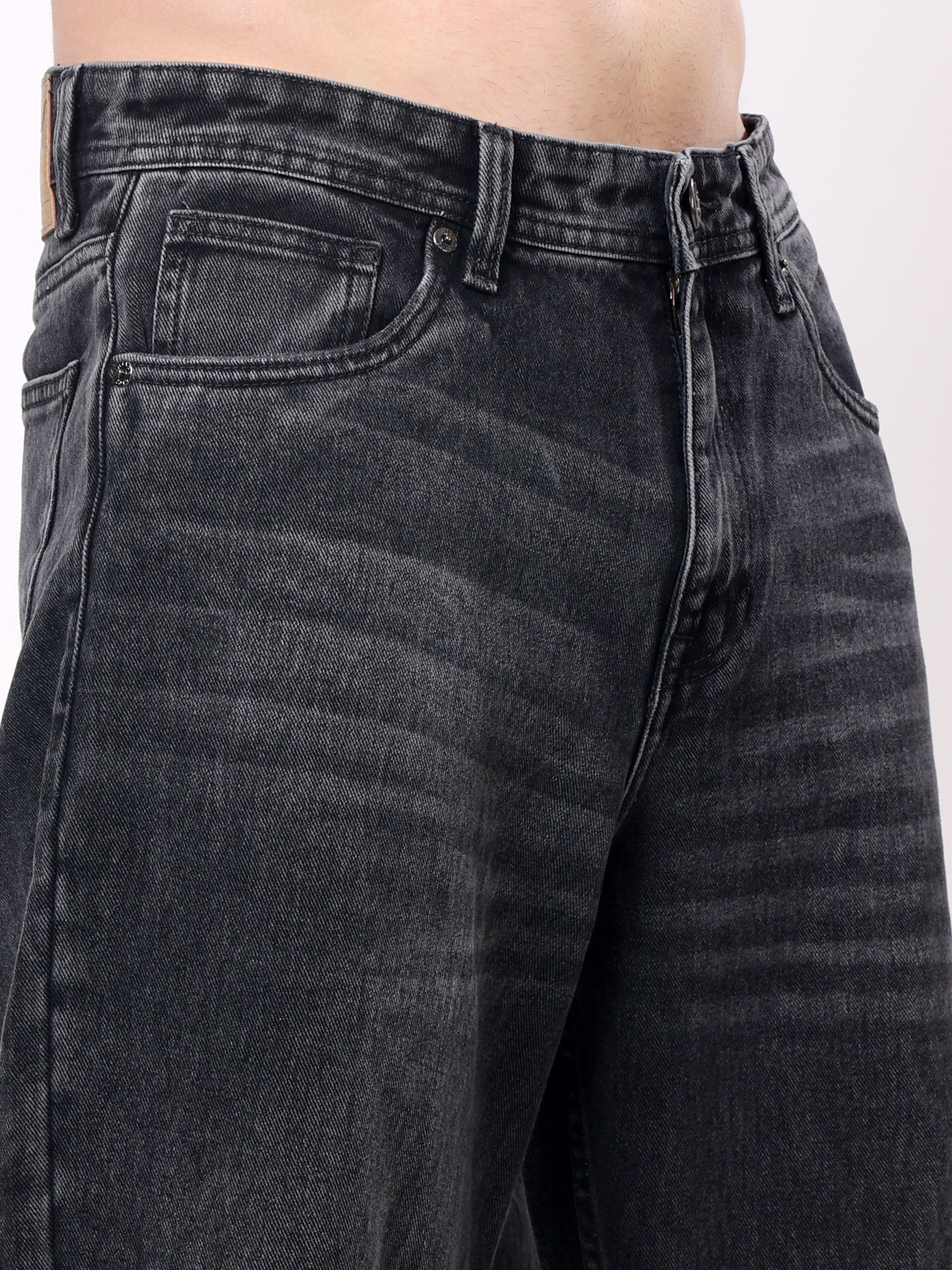 Stylox Men's Black Super Baggy Fit Non-Stretchable Denim Jeans