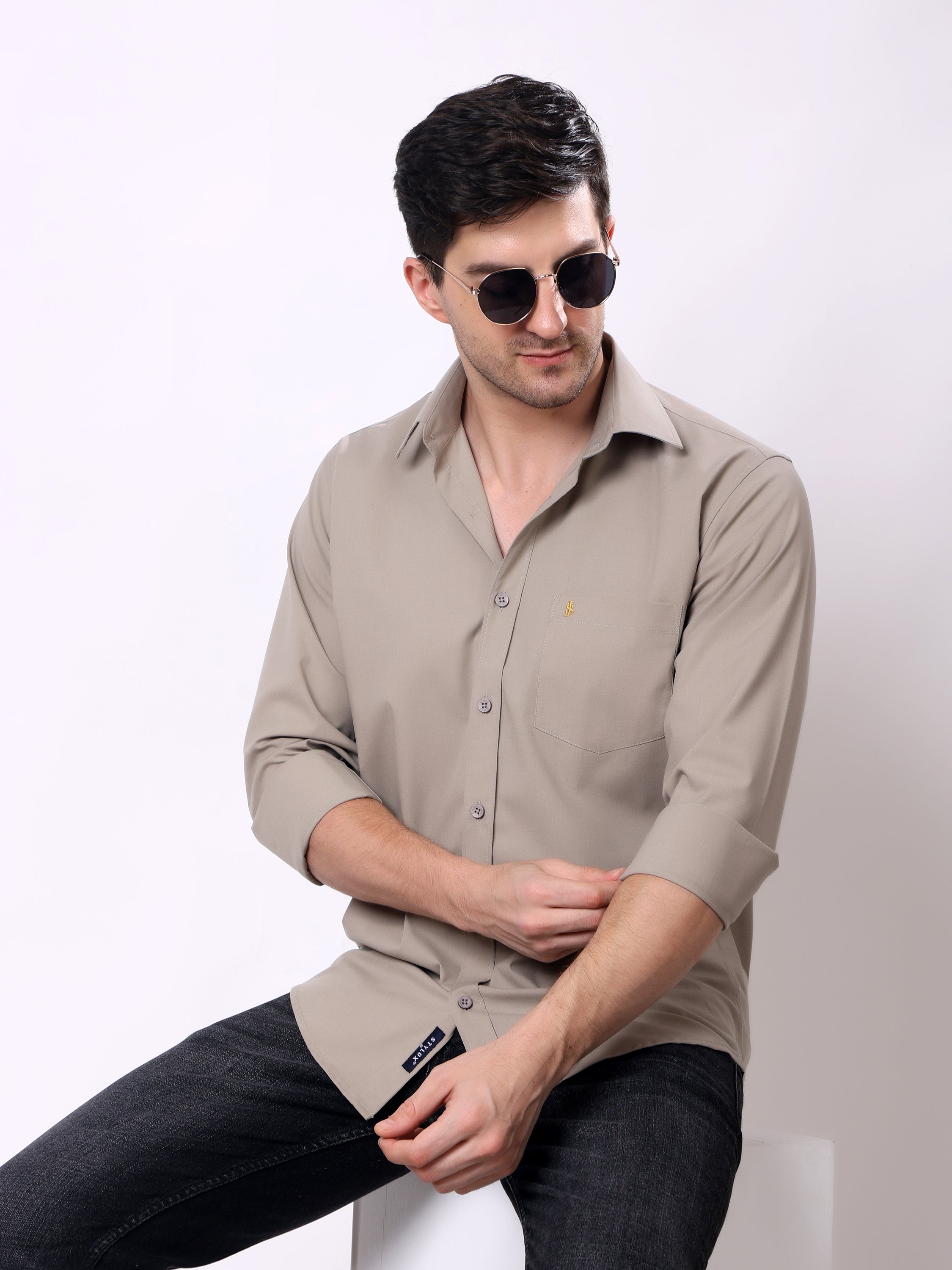 Stylox Men’s Regular Fit Full Sleeve Solid Casual Shirt - Stylox