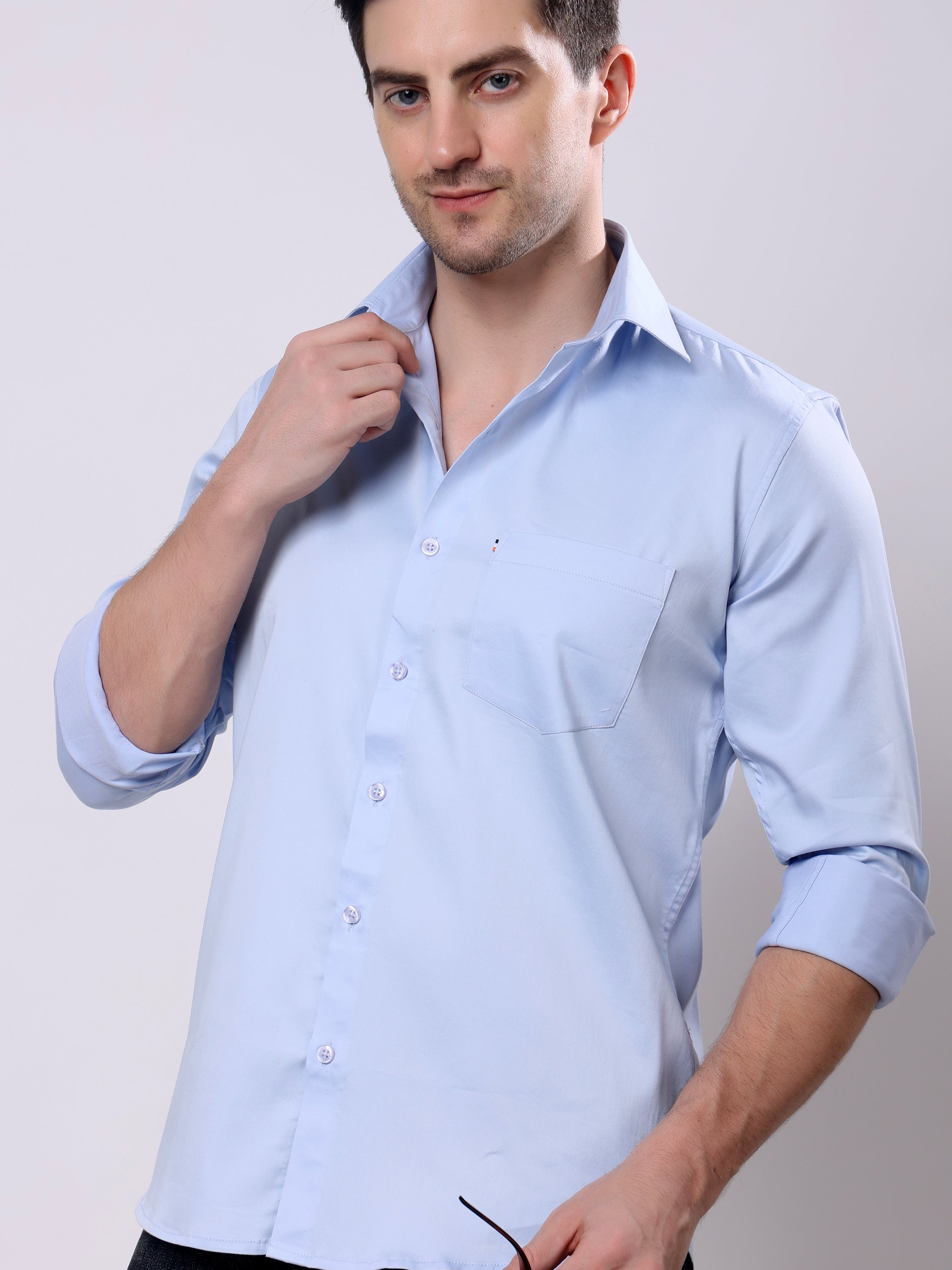 Stylox Men’s Regular Fit Full Sleeve Solid Cotton Satin Casual Shirt - Stylox
