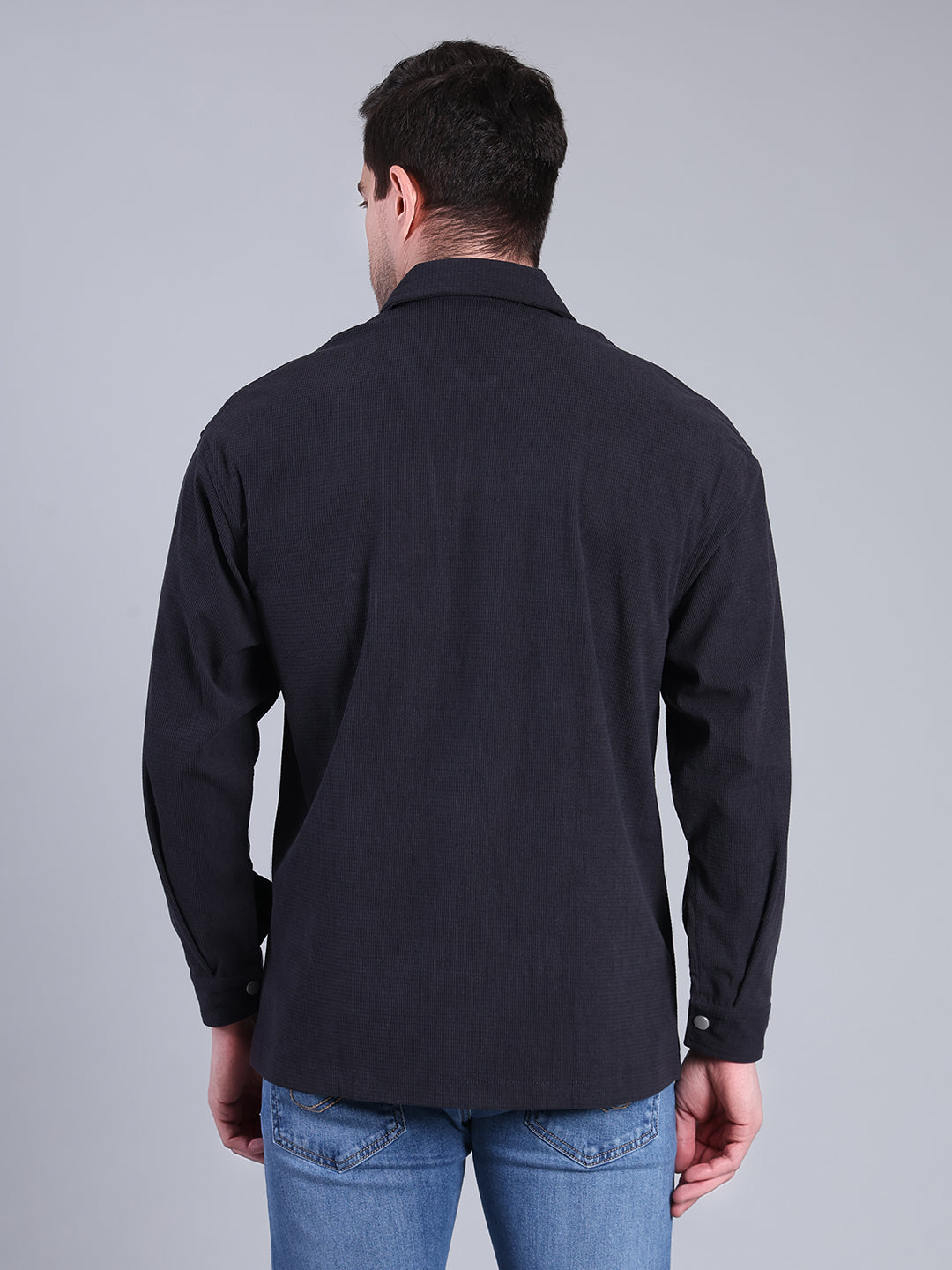 Stylox Men’s Textured Winter Shacket with Snap Button Closure (Navy)
