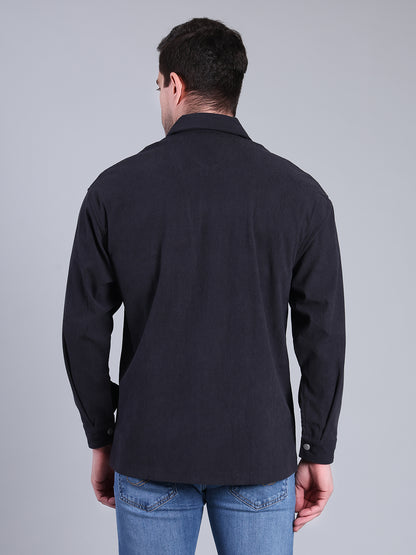 Stylox Men’s Textured Winter Shacket with Snap Button Closure