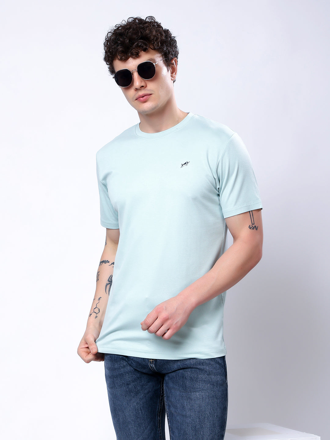 Stylox Men’s Regular Fit Round Neck Half Sleeve Casual Solid T-Shirt–Pista - Stylox
