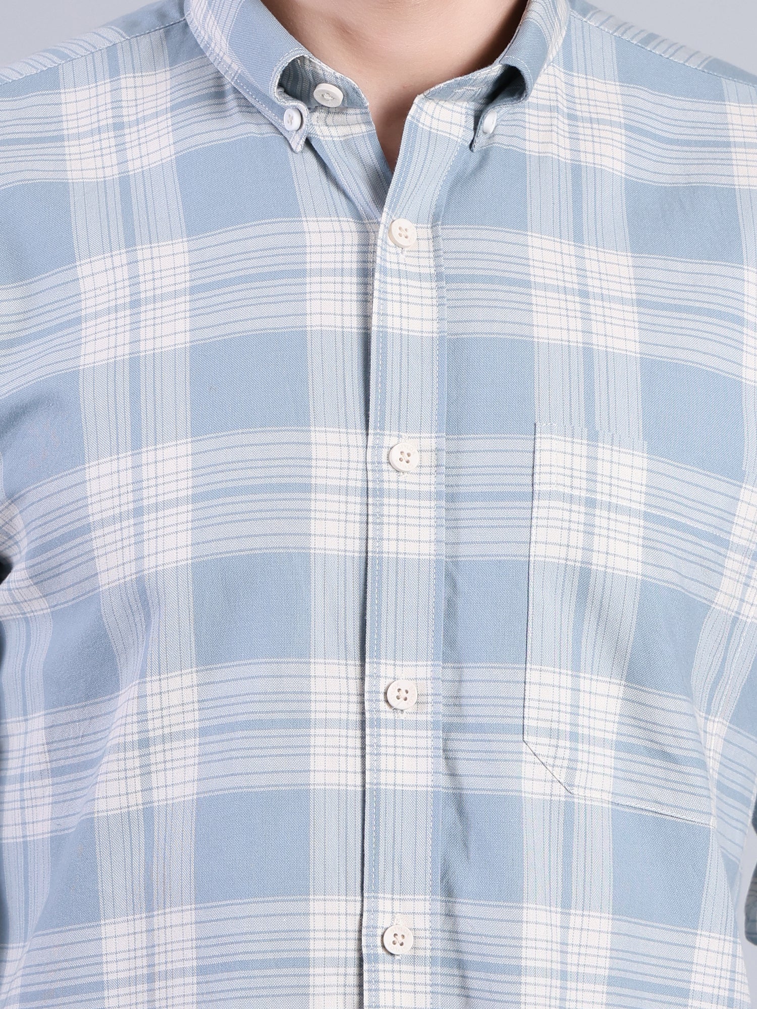 Stylox Men’s Checkered Full Sleeve Casual Shirt-Light Blue - Stylox