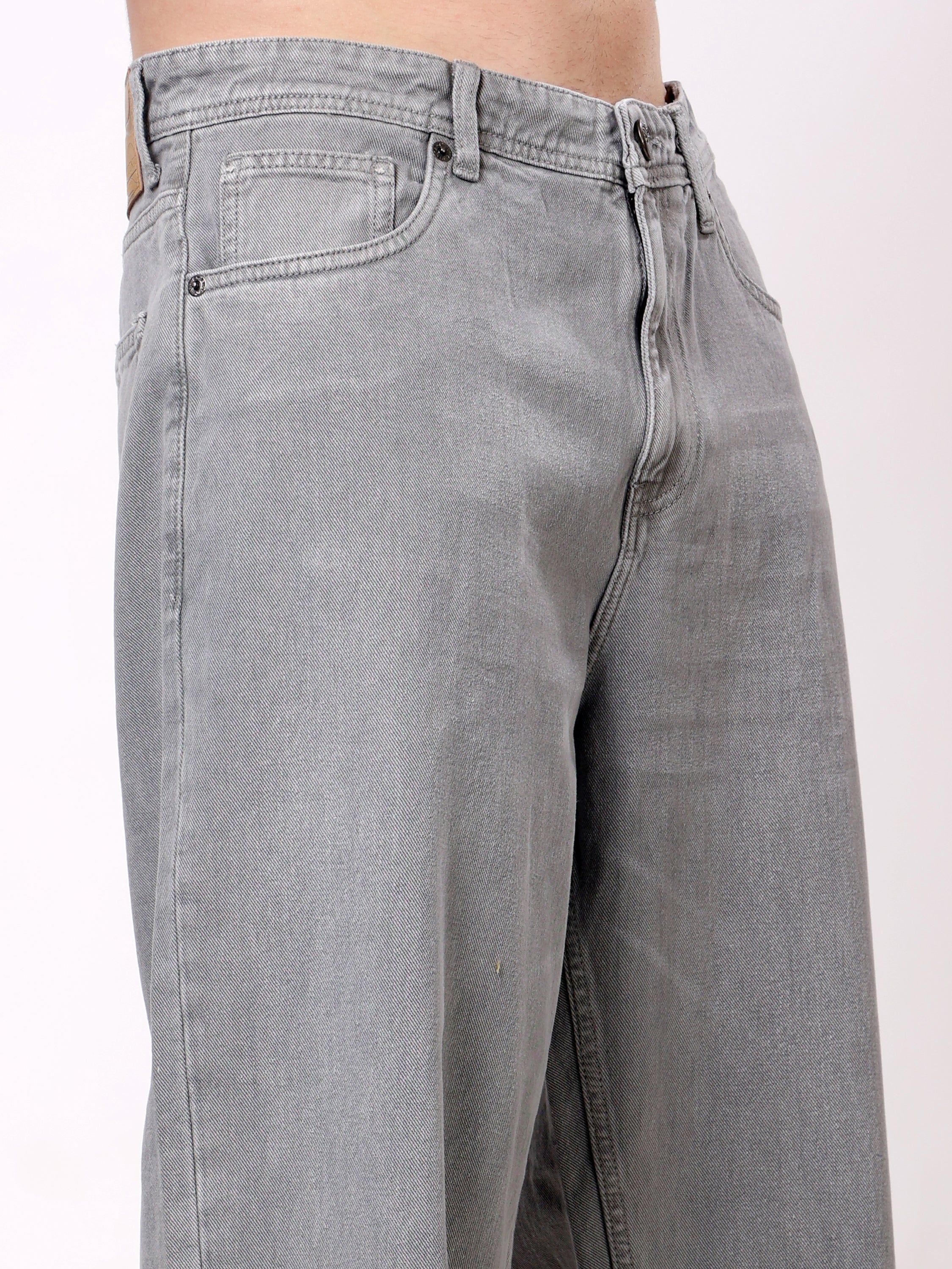 Stylox Men's Light Grey Super Baggy Fit Non-Stretchable Denim Jeans