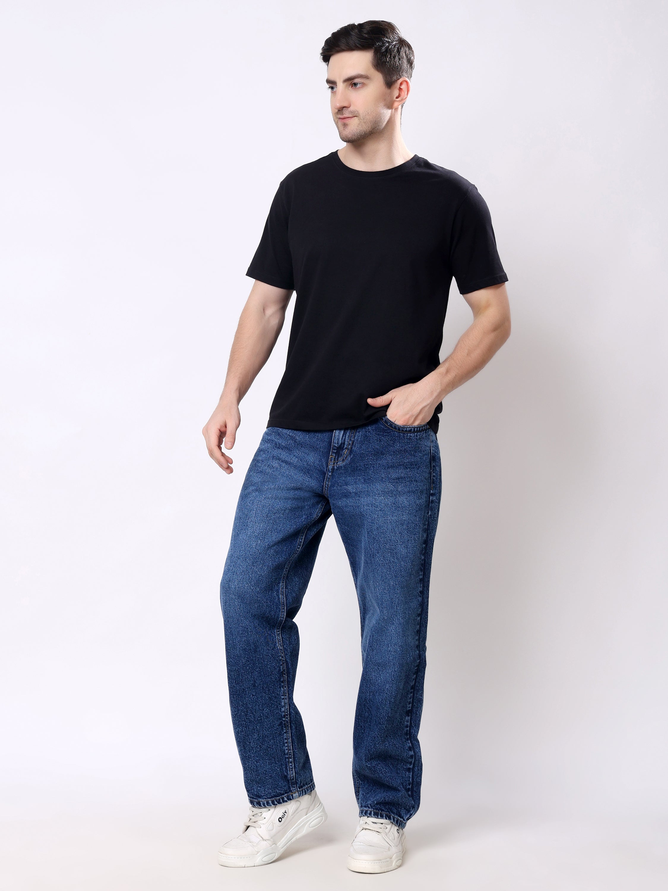 Stylox Men’s Loose Fit Non-Stretch Wide Leg Casual Denim Jeans - Stylox
