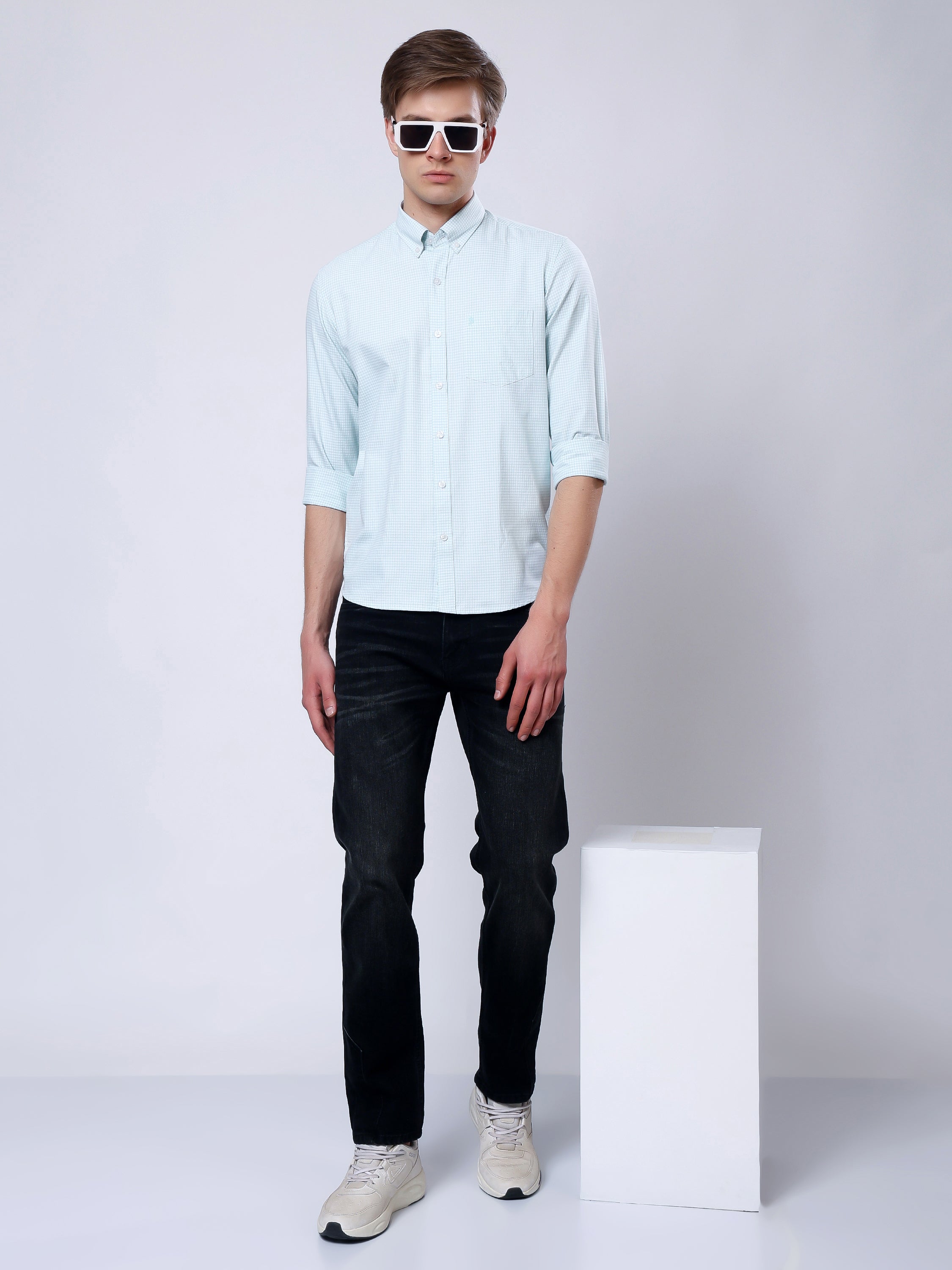 Stylox Men’s Regular Fit Full Sleeve Micro Check Casual Shirt - Stylox