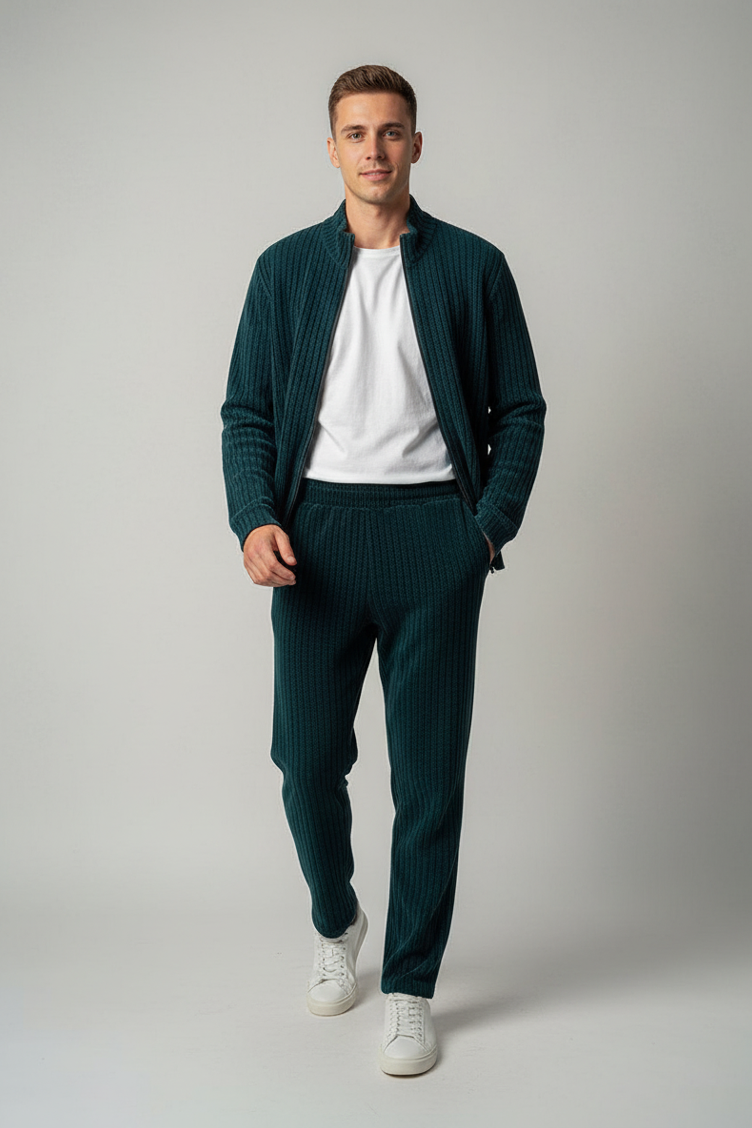 Stylox Men’s Premium Ribbed Co-Ord Set | Luxury Zip Jacket &amp; Jogger Set