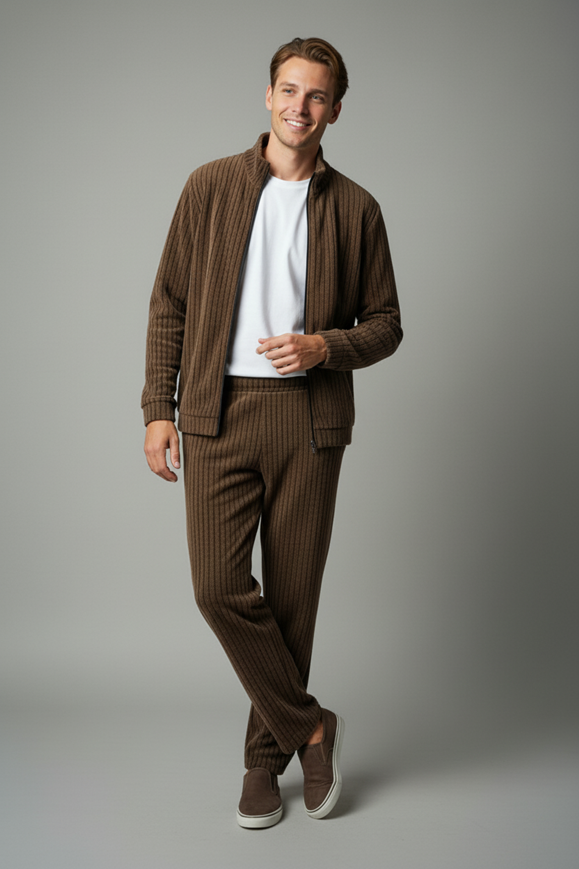 Stylox Men’s Premium Ribbed Co-Ord Set | Luxury Zip Jacket &amp; Jogger Set