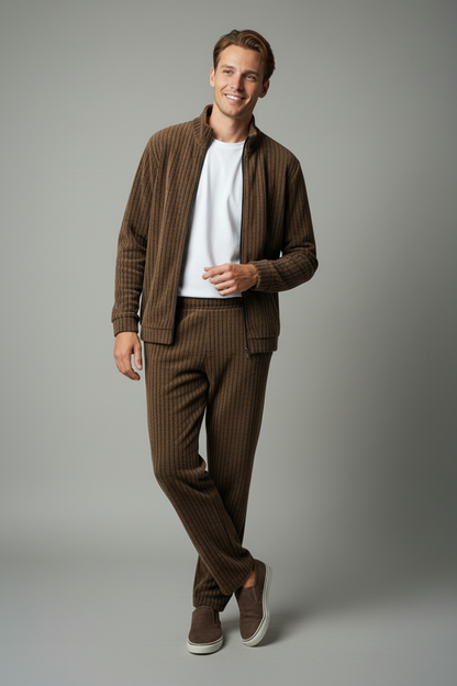 Stylox Men’s Premium Ribbed Co-Ord Set | Luxury Zip Jacket &amp; Jogger Set