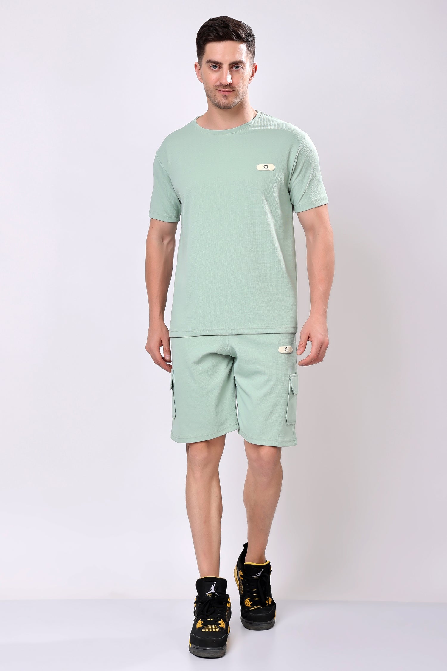 Stylox Men’s Solid Co-ord Set | Round Neck Half Sleeve T-Shirt &amp; Cargo Shorts Set | Premium Cotton Blend Summer Outfit for Casual Wear