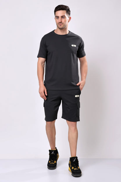 Stylox Men’s Solid Co-ord Set | Round Neck Half Sleeve T-Shirt &amp; Cargo Shorts Set | Premium Cotton Blend Summer Outfit for Casual Wear