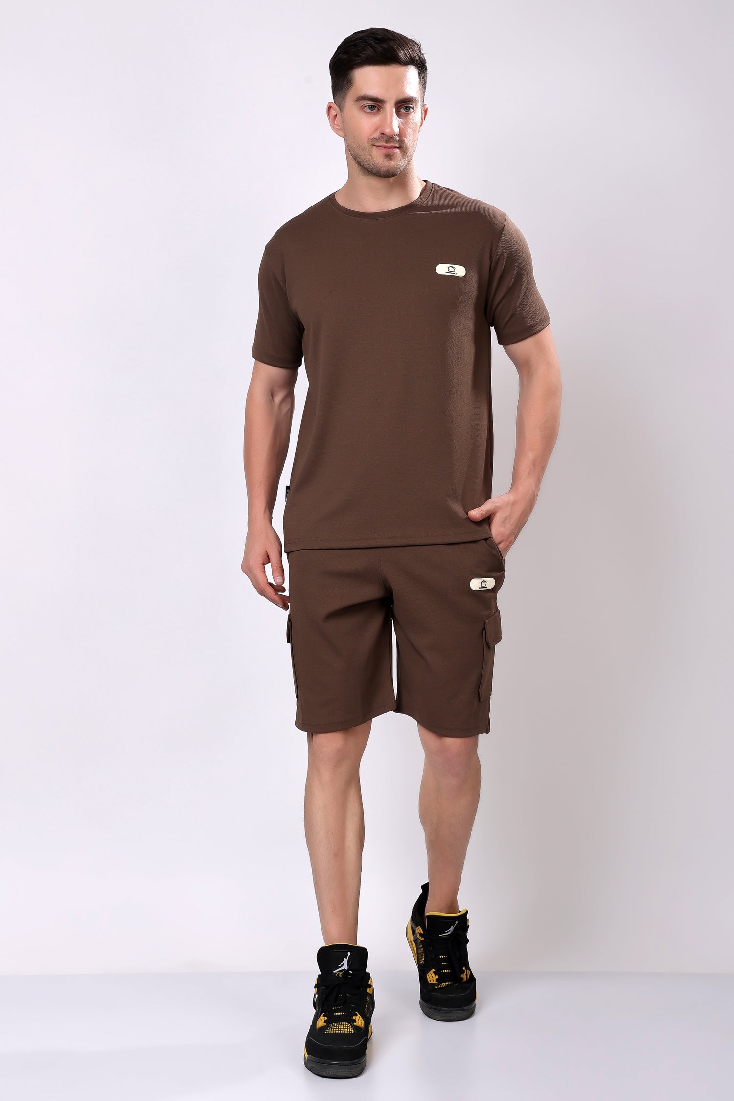 Stylox Men’s Solid Co-ord Set | Round Neck Half Sleeve T-Shirt &amp; Cargo Shorts Set | Premium Cotton Blend Summer Outfit for Casual Wear