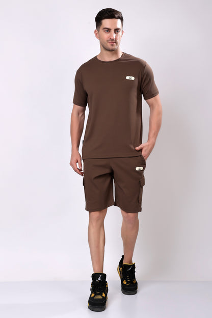 Stylox Men’s Solid Co-ord Set | Round Neck Half Sleeve T-Shirt &amp; Cargo Shorts Set | Premium Cotton Blend Summer Outfit for Casual Wear