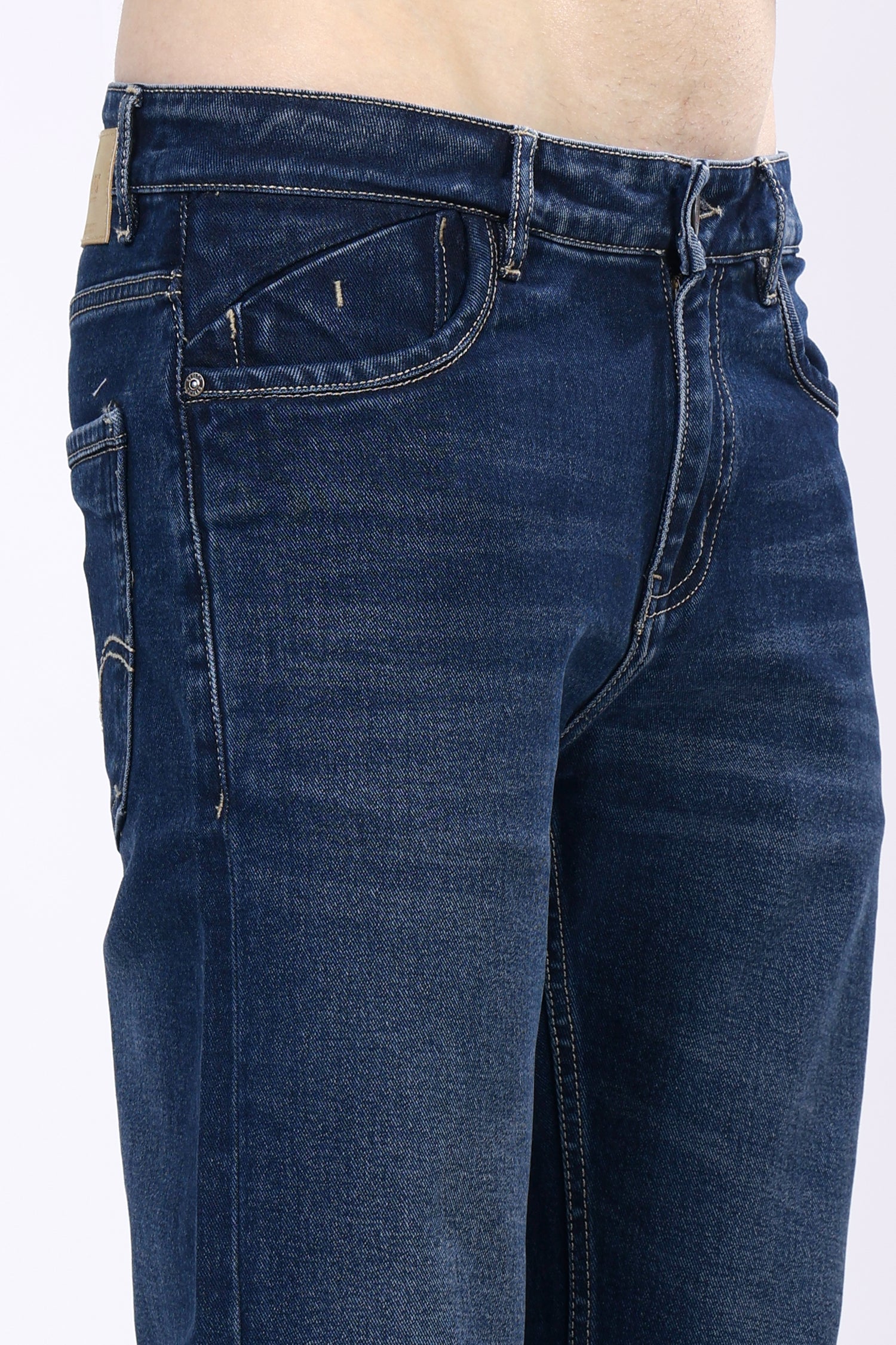 Stylox Men’s Mid-Rise Comfort Fit Stretchable Mid Dark Blue Denim Jeans - Stylox