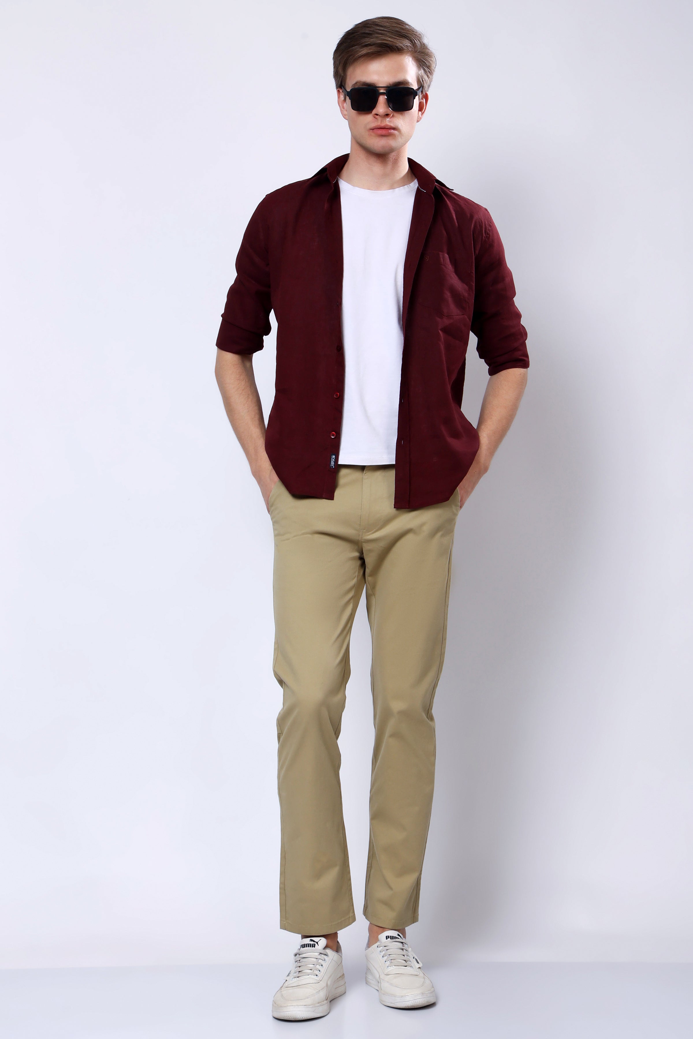 Stylox Men’s Straight Fit Casual Trousers with Comfort-Cream - Stylox