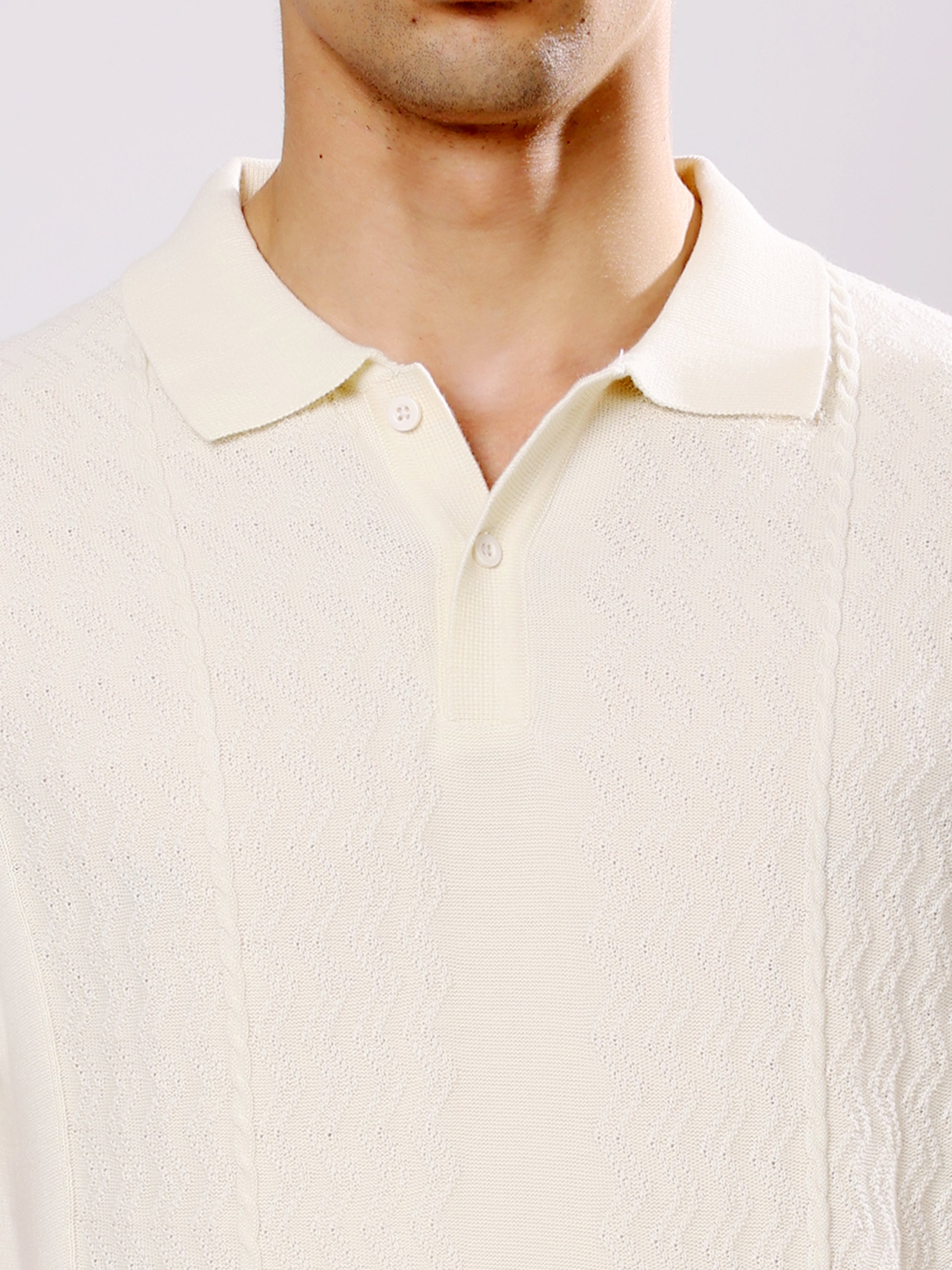Stylox Men's Regular Fit Half Sleeve Textured Knitted Polo T-Shirt