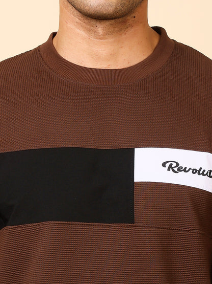 Stylox Men’s Colorblock Crew Neck Sweatshirt with “Revolution” Print