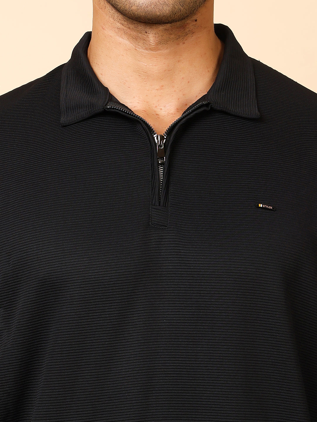 Stylox Men's Utility Style Zip Neck Sweatshirt