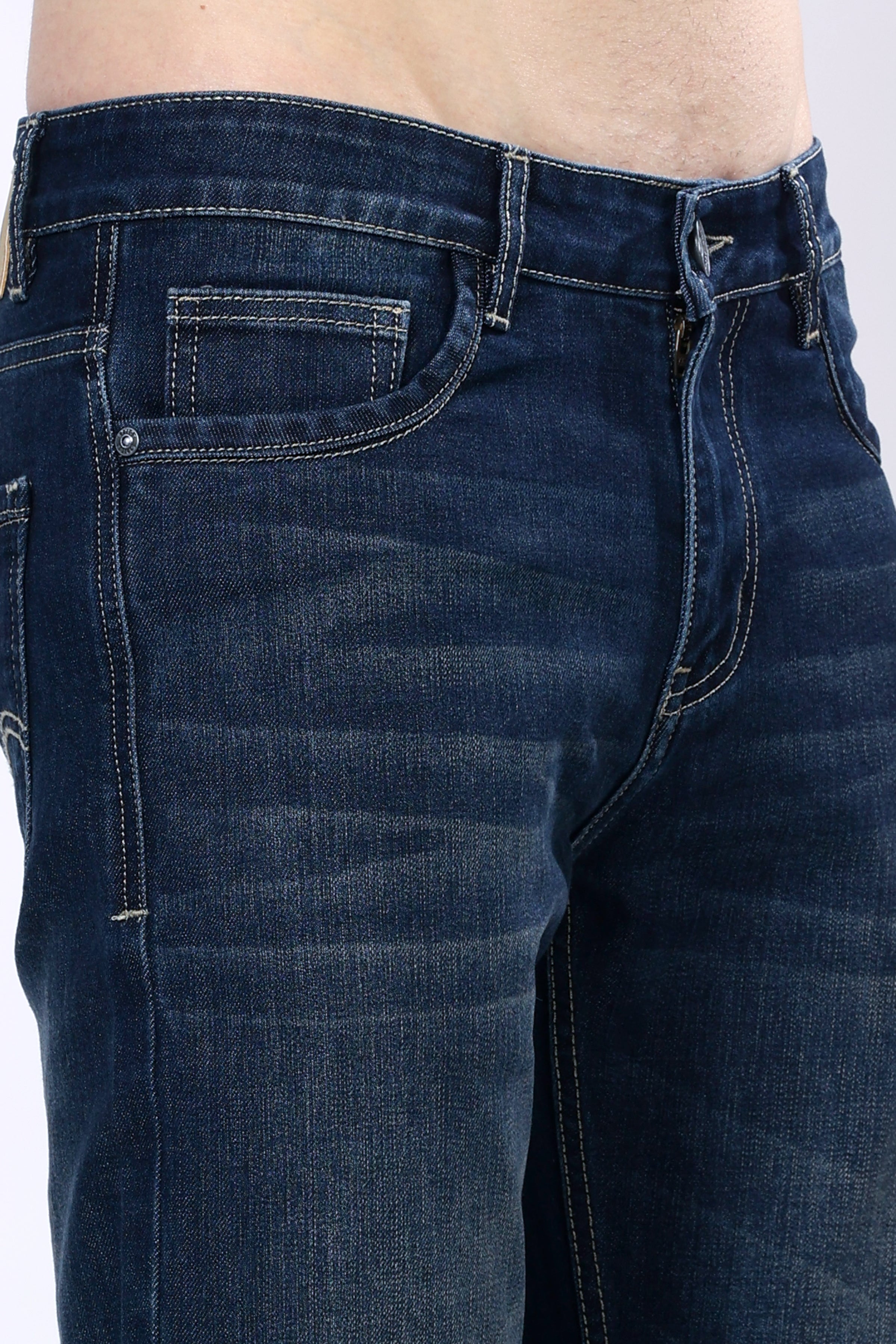 Stylox Men’s Mid-Rise Comfort Fit Stretchable Denim Jeans-Dark Blue - Stylox