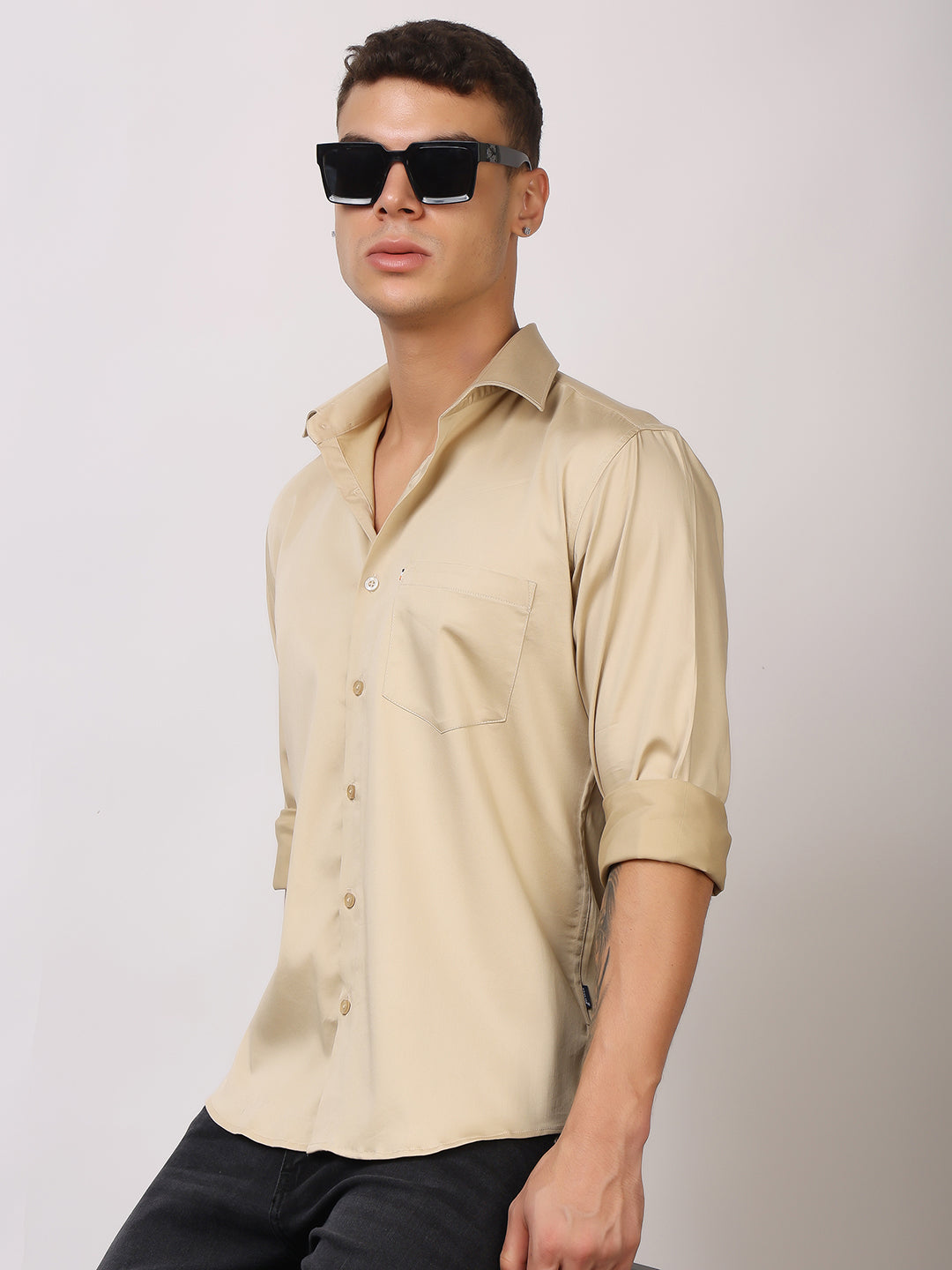 Stylox Men's Full Sleeve Solid Partywear Casual Shirt – Premium Shine Finish Cotton Blend Regular Fit Shirt for Stylish Evening & Occasion Wear - Stylox