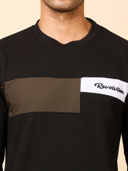 Stylox Men’s Colorblock Crew Neck Sweatshirt with “Revolution” Print