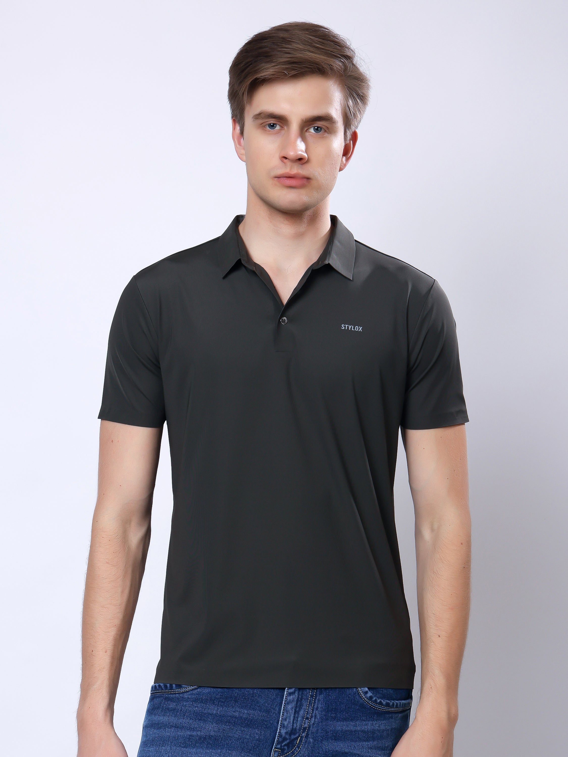 Stylox Men’s Premium Regular Fit Stretchable Polo T-Shirt–Dark Grey - Stylox